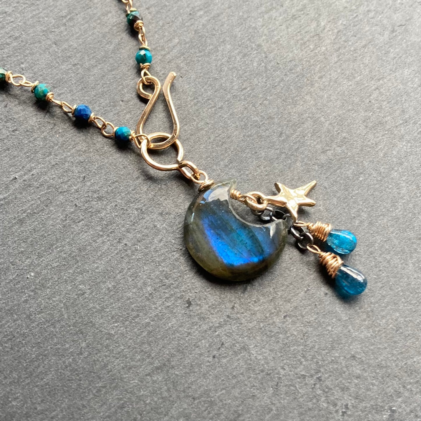 Chrysocolla, Gold & Labradorite Moonglow Charm Necklace