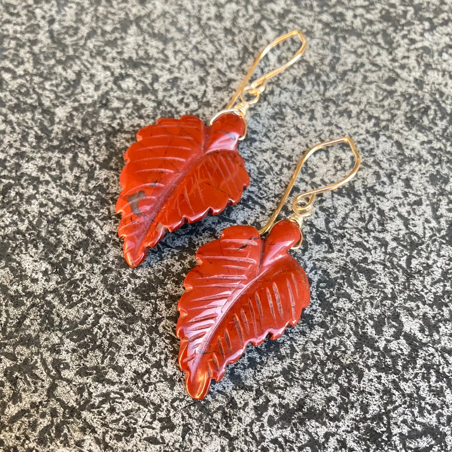 Red Jasper & Gold Leaf Earrings