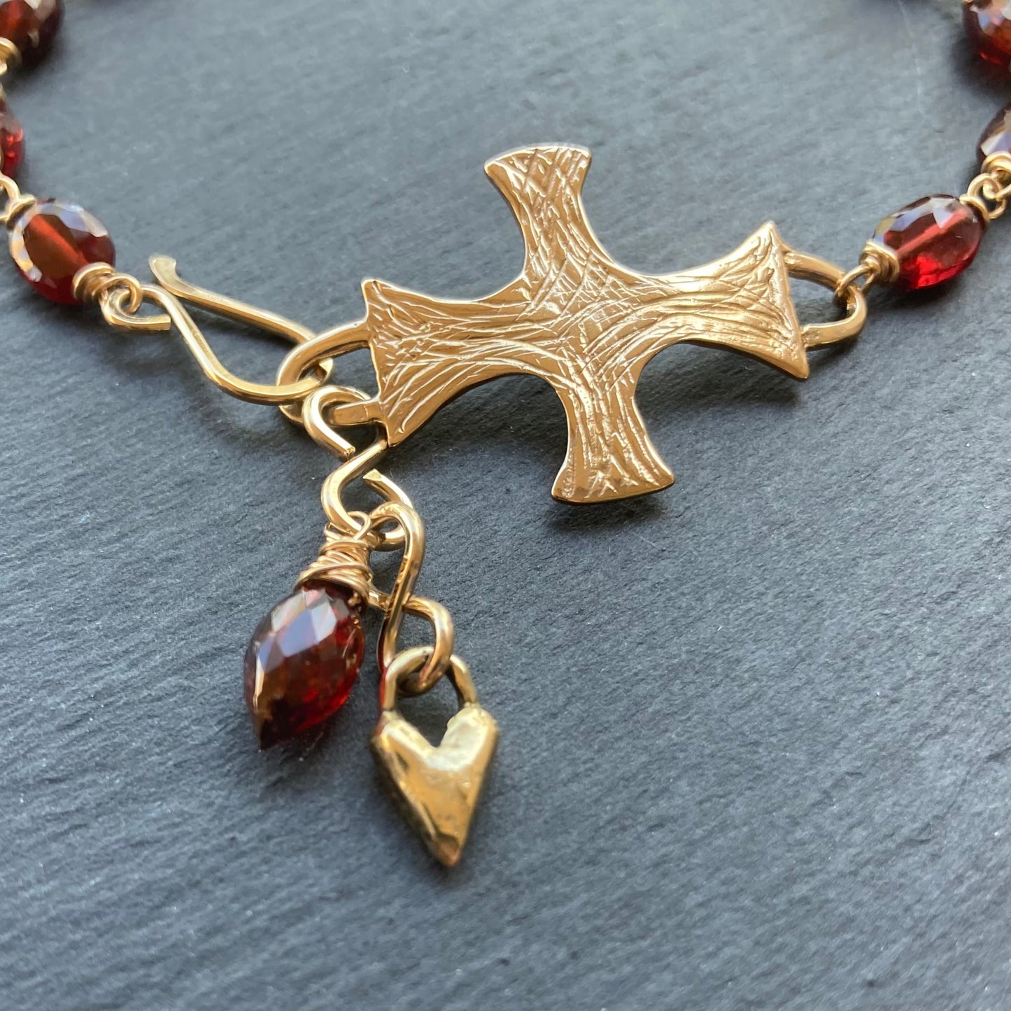 Mozambique Garnet, Gold & Bronze Southwest Cross Focal Bracelet