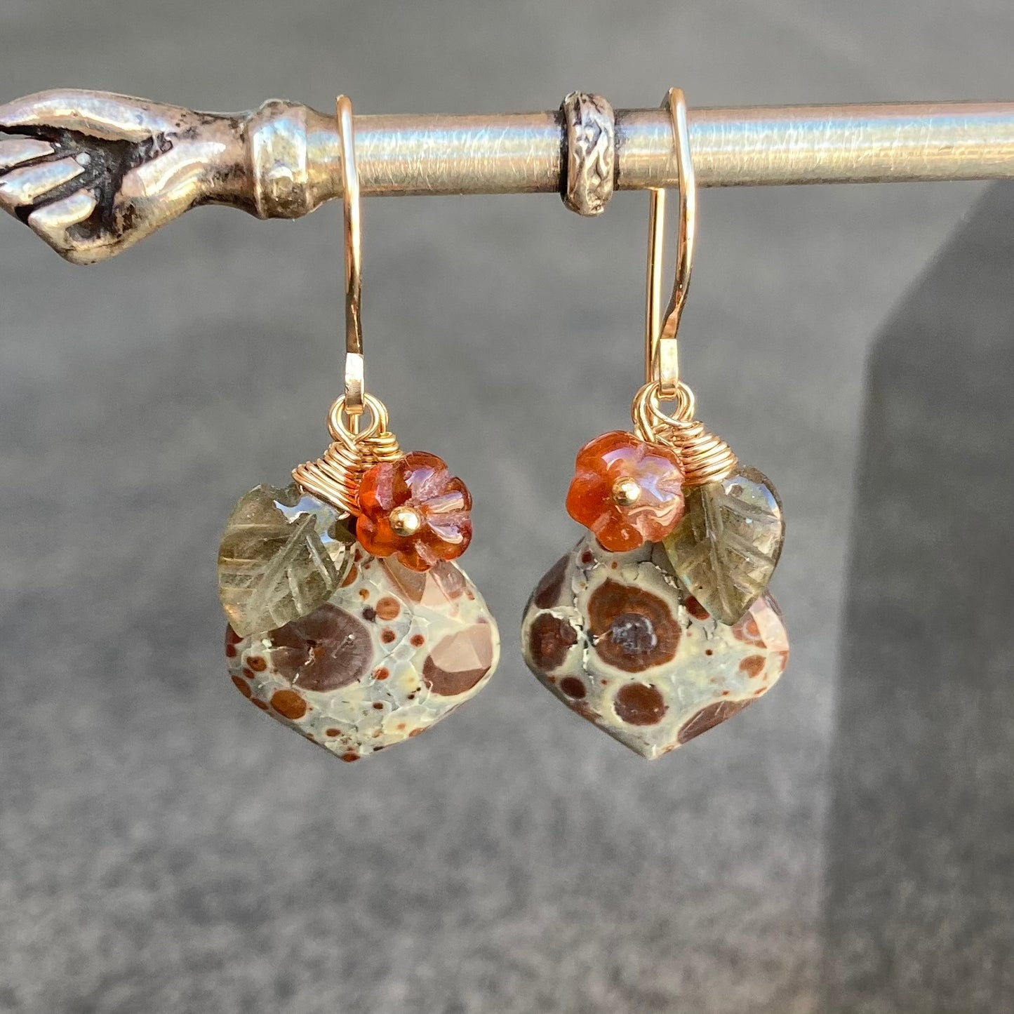 Asteroid Jasper, Hessonite, Labradorite & Gold Garden Charm Earrings
