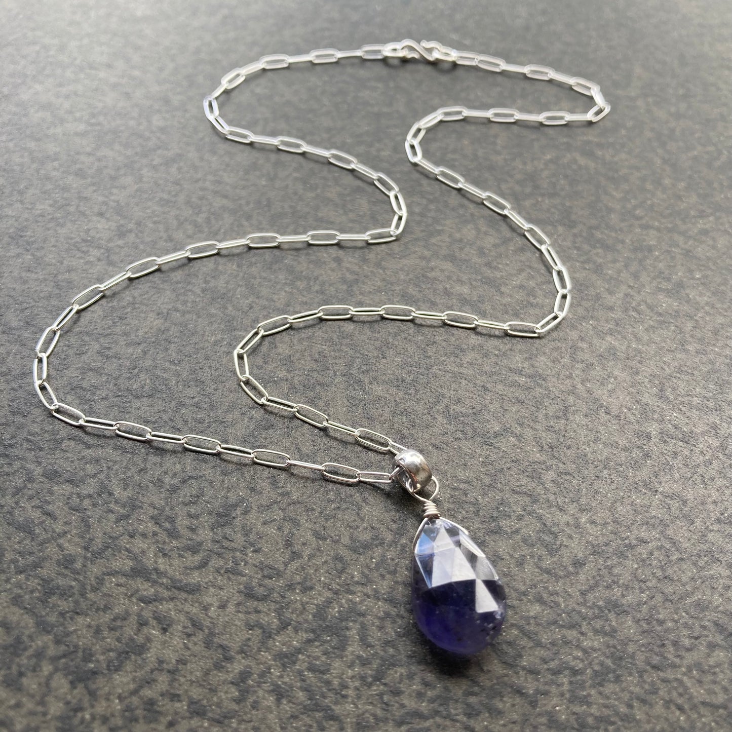 Iolite & Sterling Silver Pendant Necklace 16”