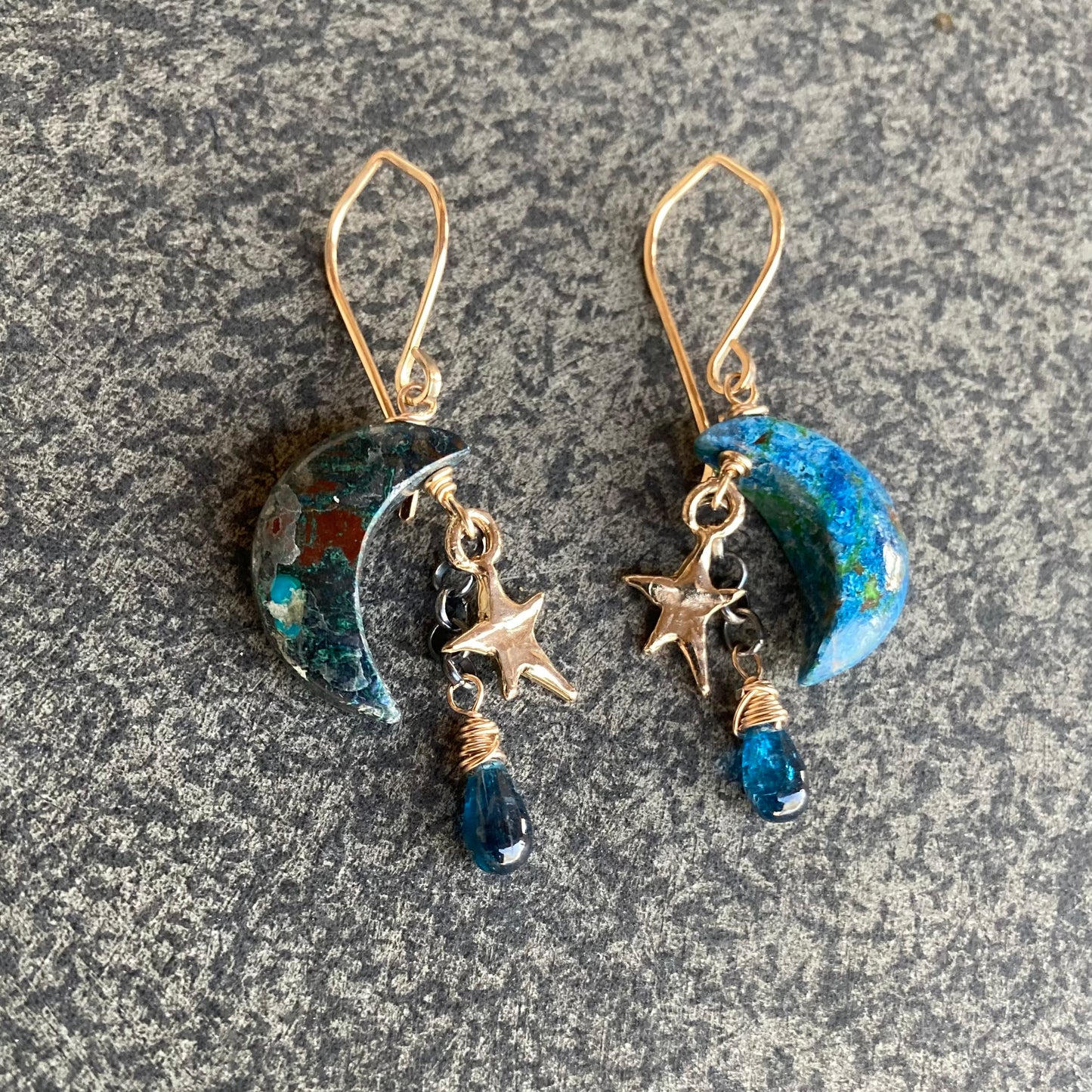Chrysocolla, Neon Blue Kyanite & Mixed Metal Starry Night Cascade Earrings