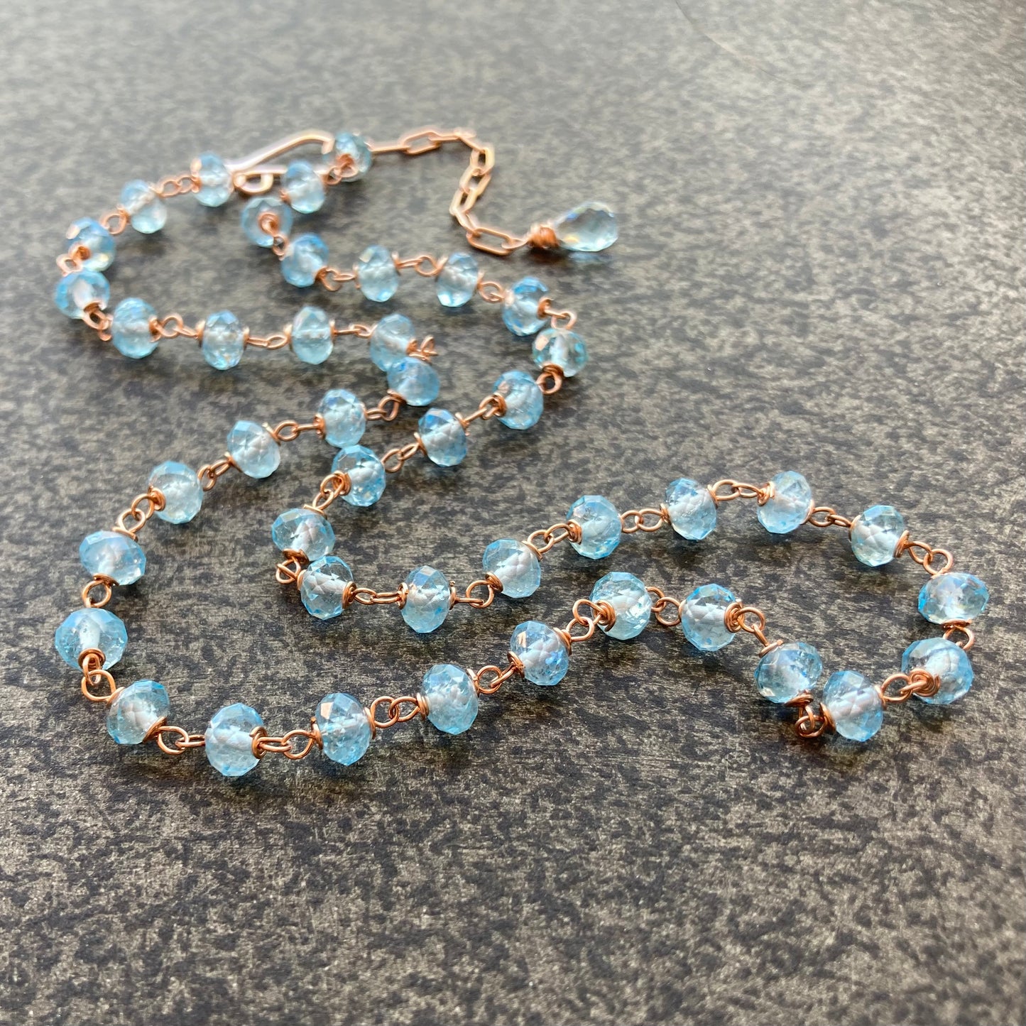 Swiss Blue Topaz & Rose Gold Necklace