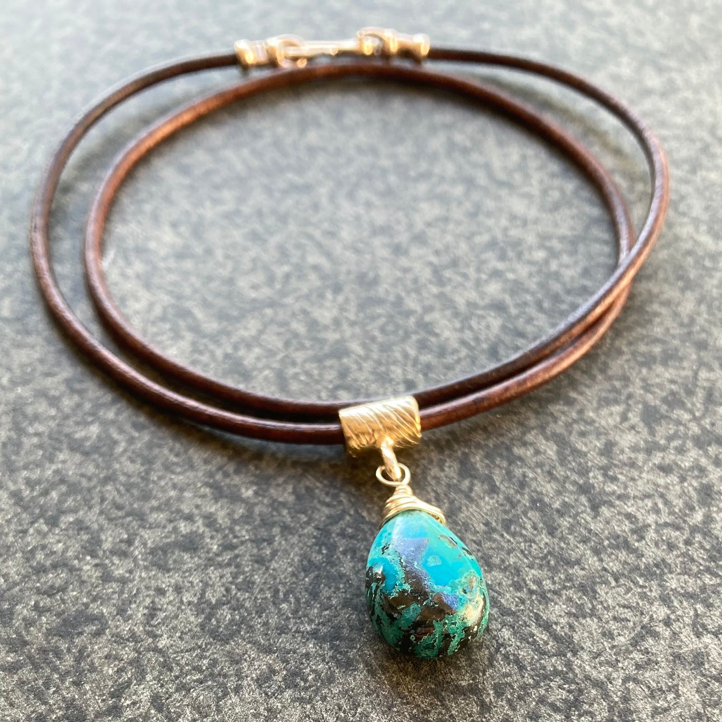 Chrysocolla & Bronze Leather Choker