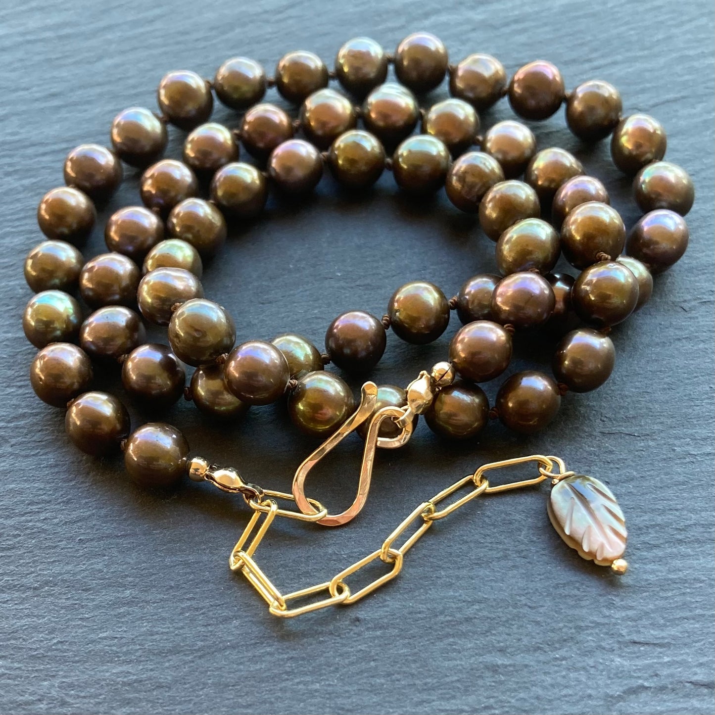 Chocolate Freshwater Pearl Hand Knotted Silk Necklace