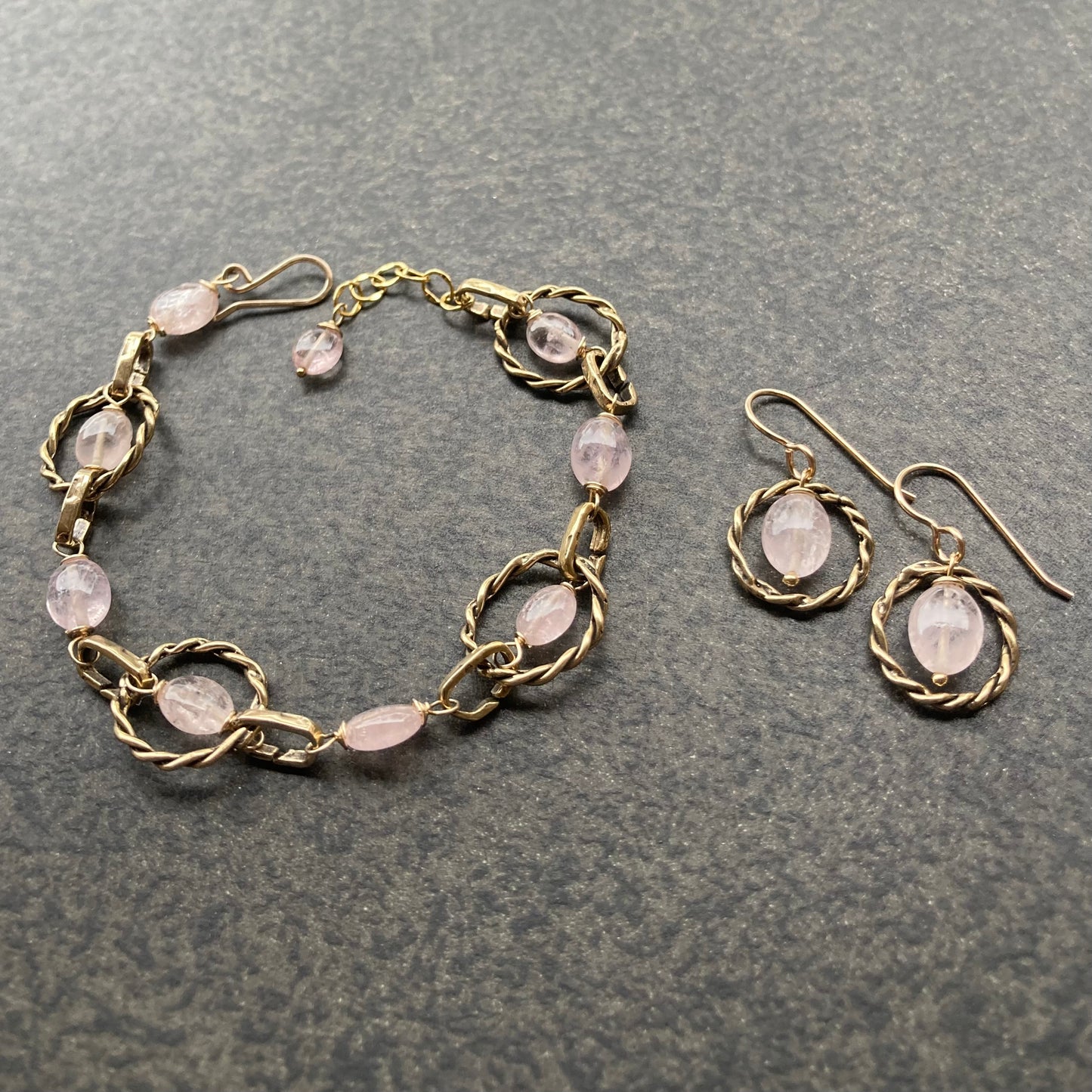 Morganite & Bronze Twisted Hoops