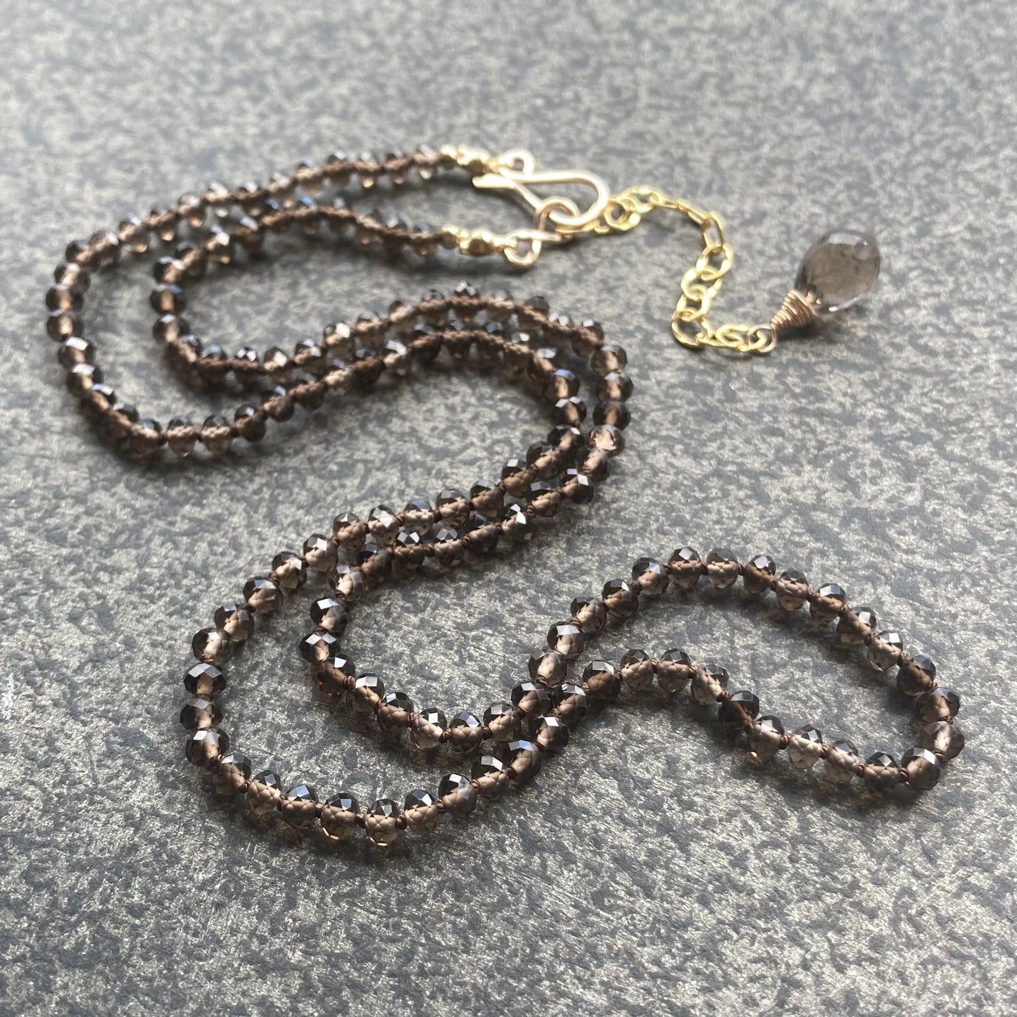 Smoky Quartz Hand Knotted Silk Necklace