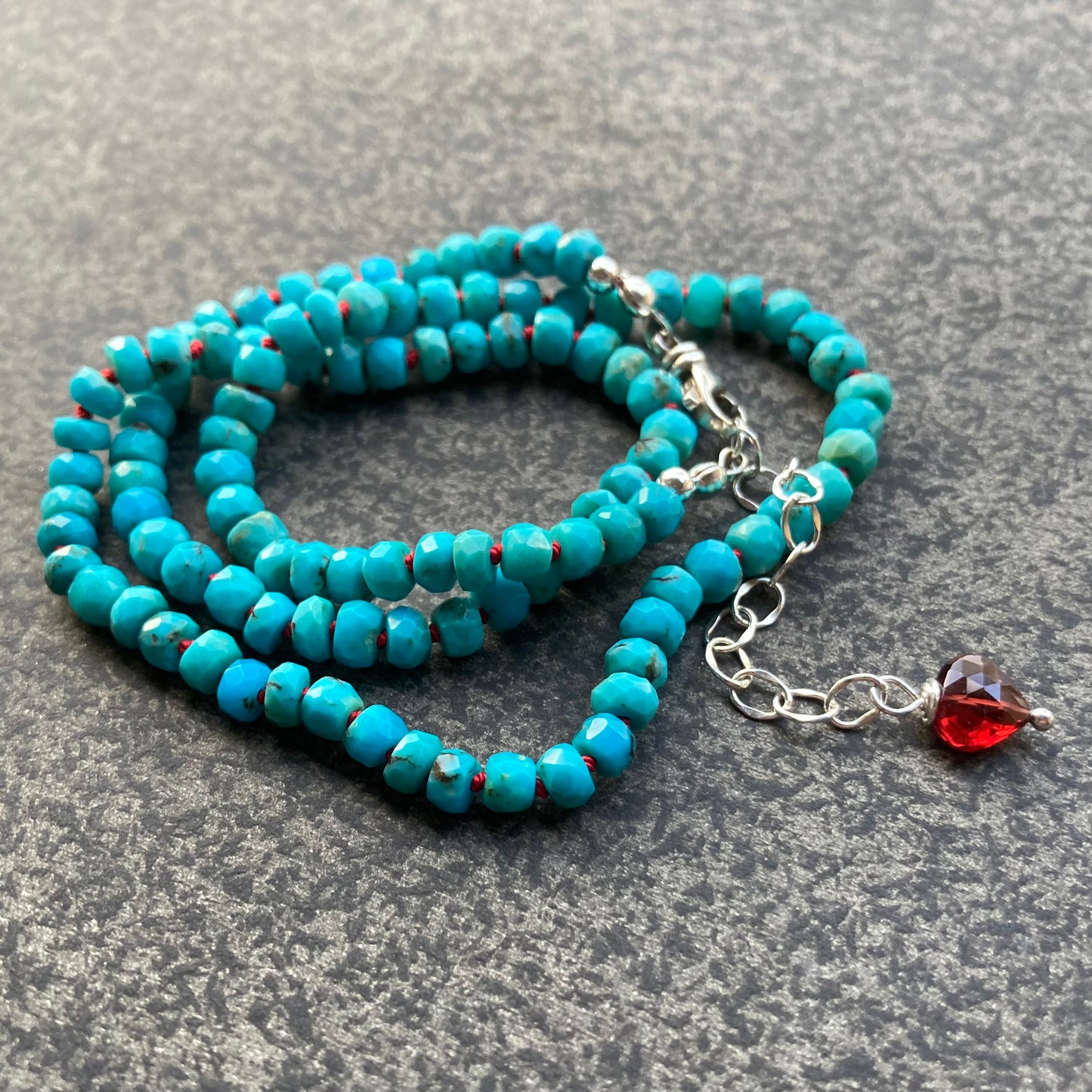 Arizona Turquoise Hand Knotted Red Silk Necklace