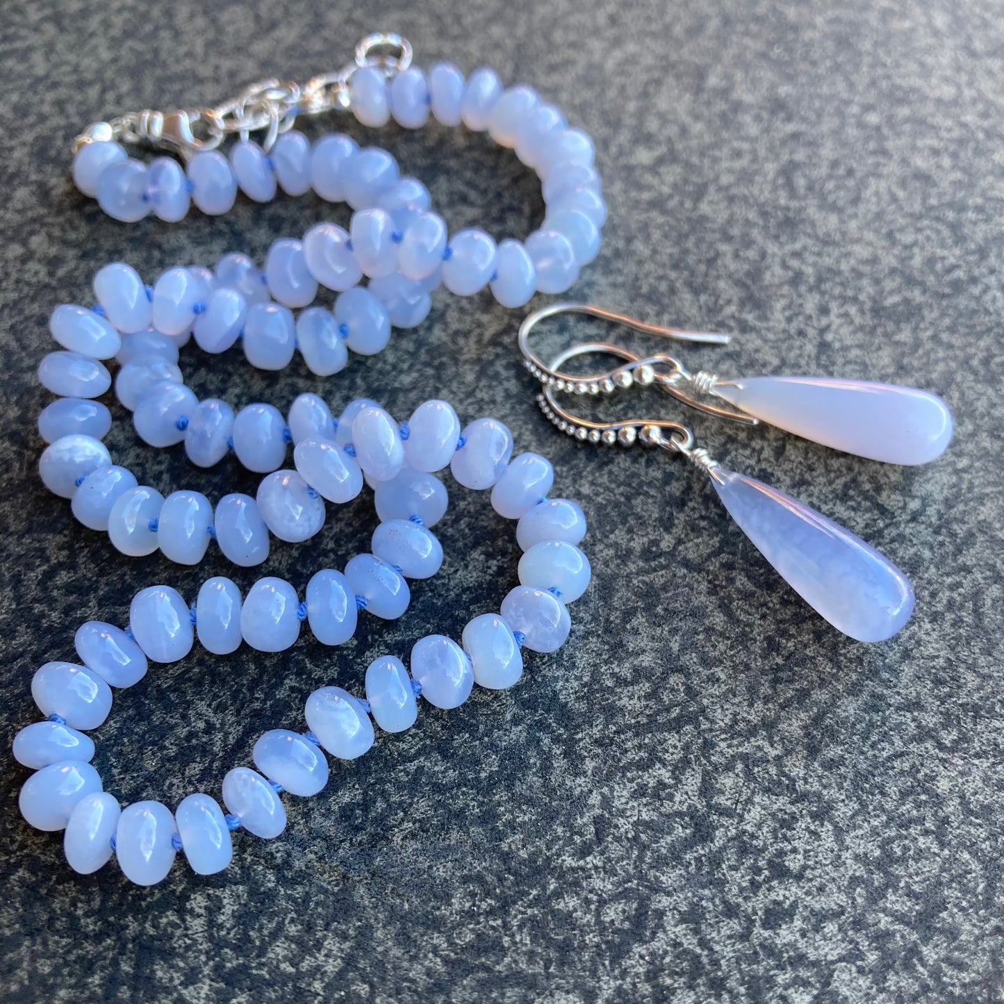 Blue Lace Agate Hand Knotted Silk Necklace