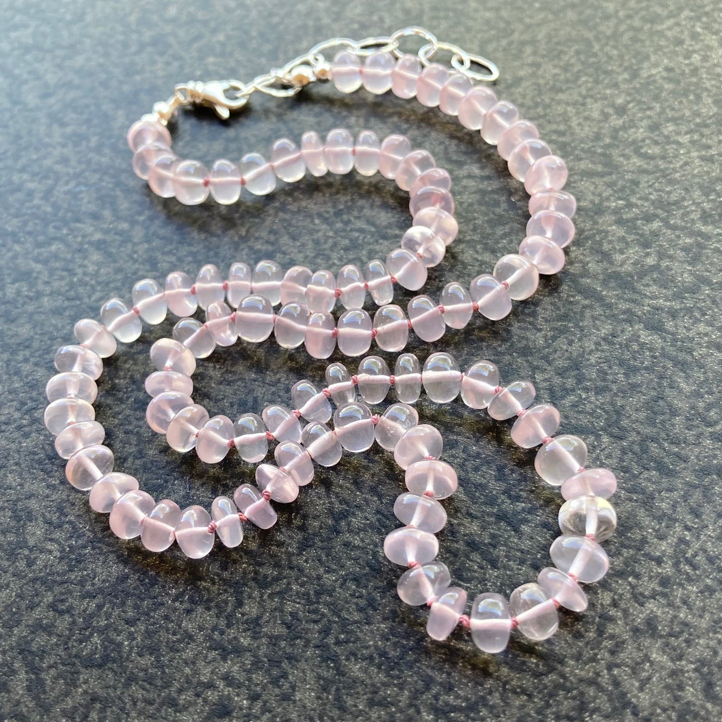 Rose Quartz Hand Knotted Silk Necklace