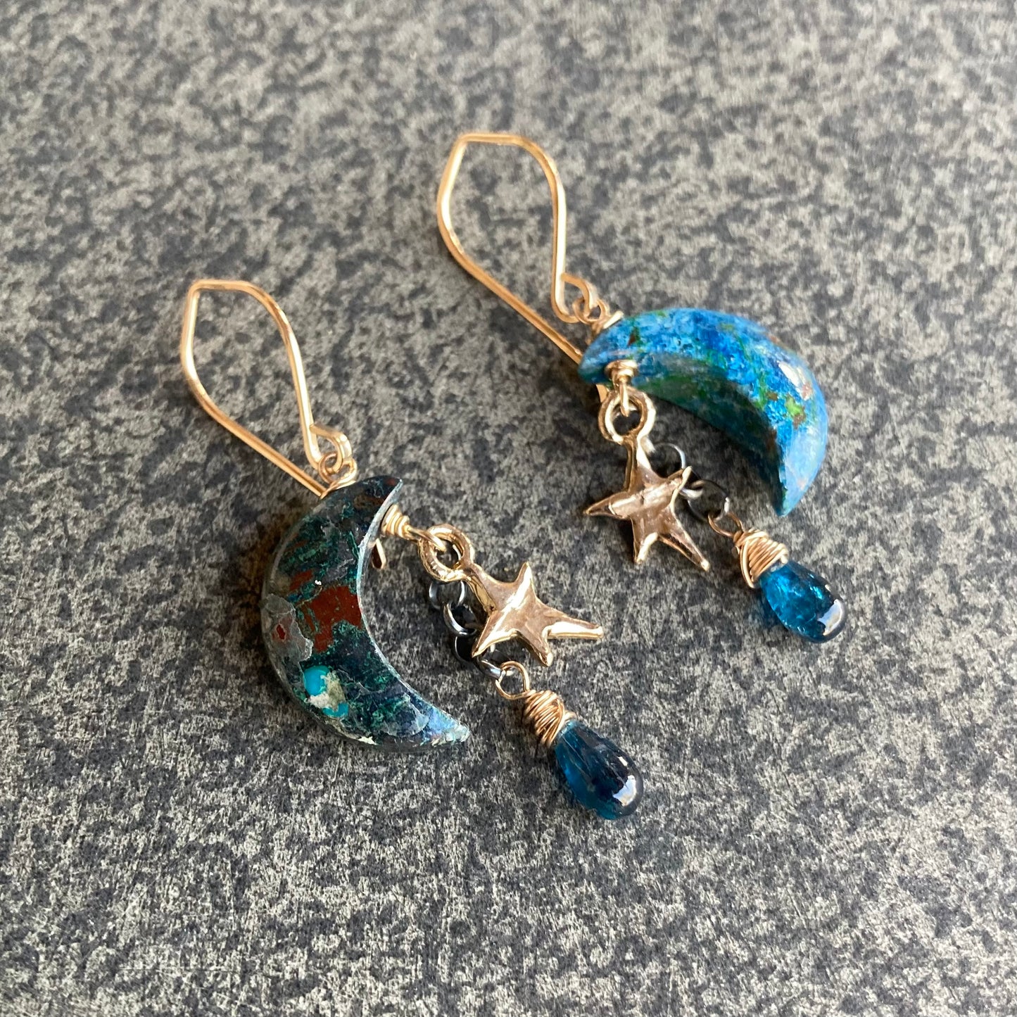 Chrysocolla, Neon Blue Kyanite & Mixed Metal Starry Night Cascade Earrings