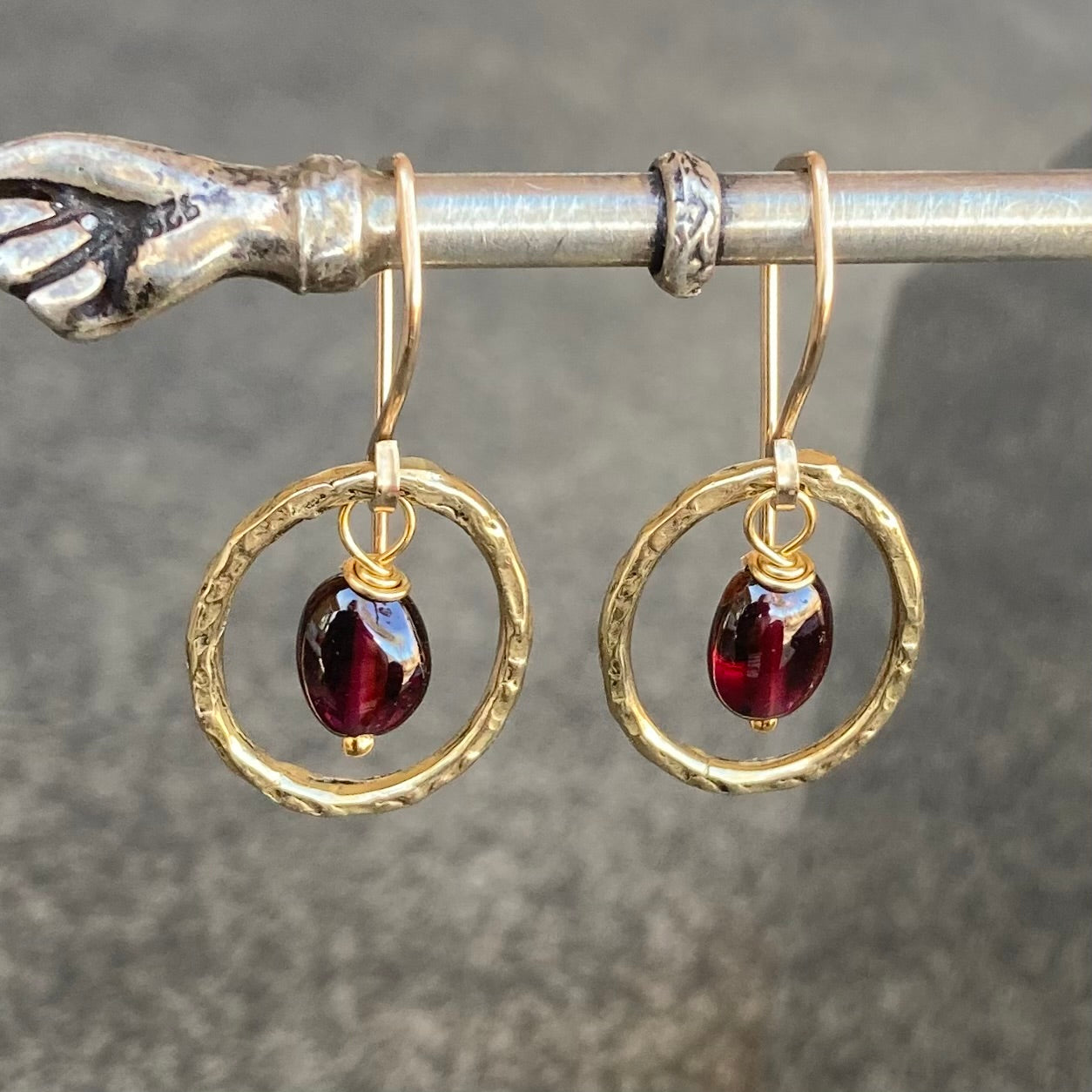 Rhodolite Garnet, Gold & Bronze Hoops