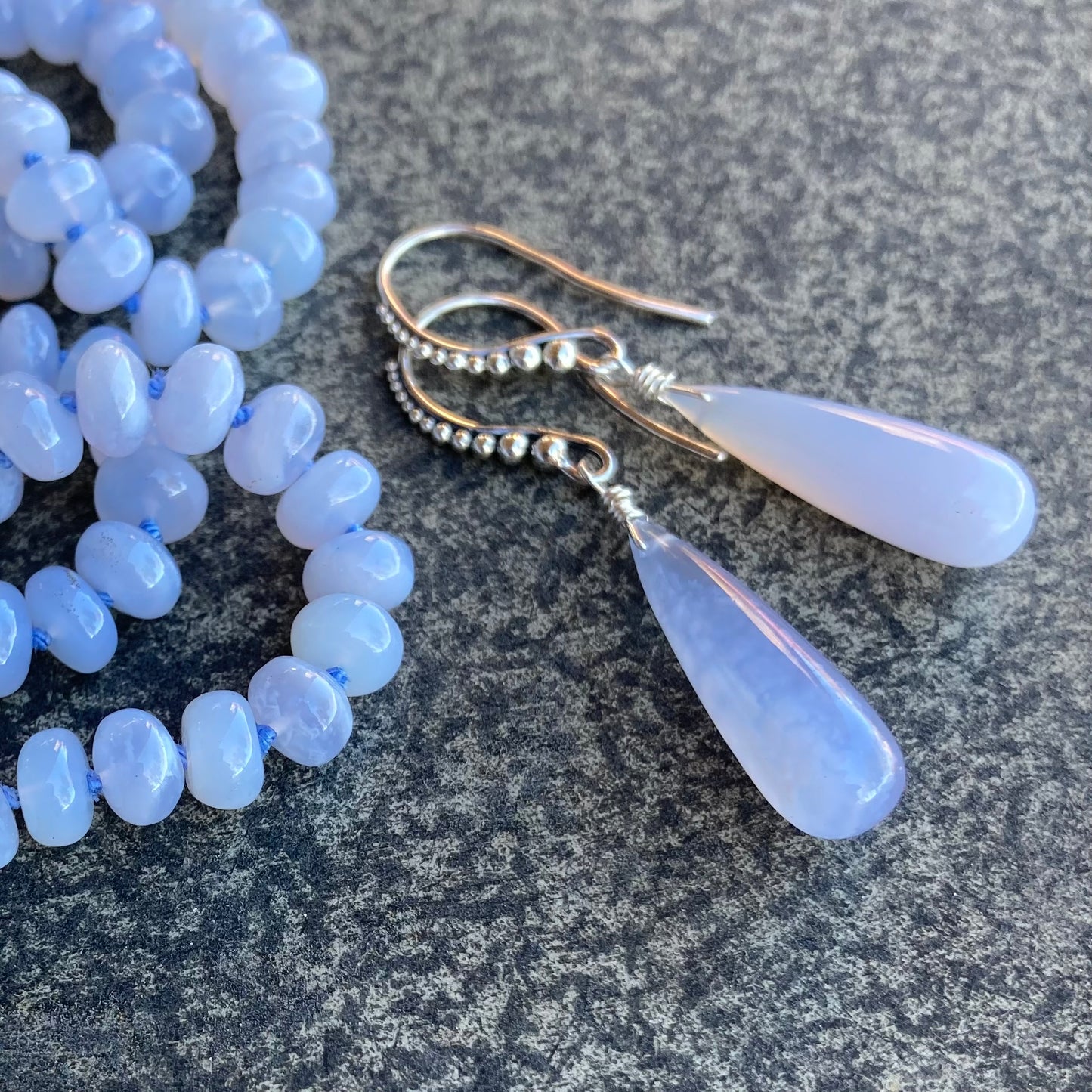 Blue Lace Agate Hand Knotted Silk Necklace