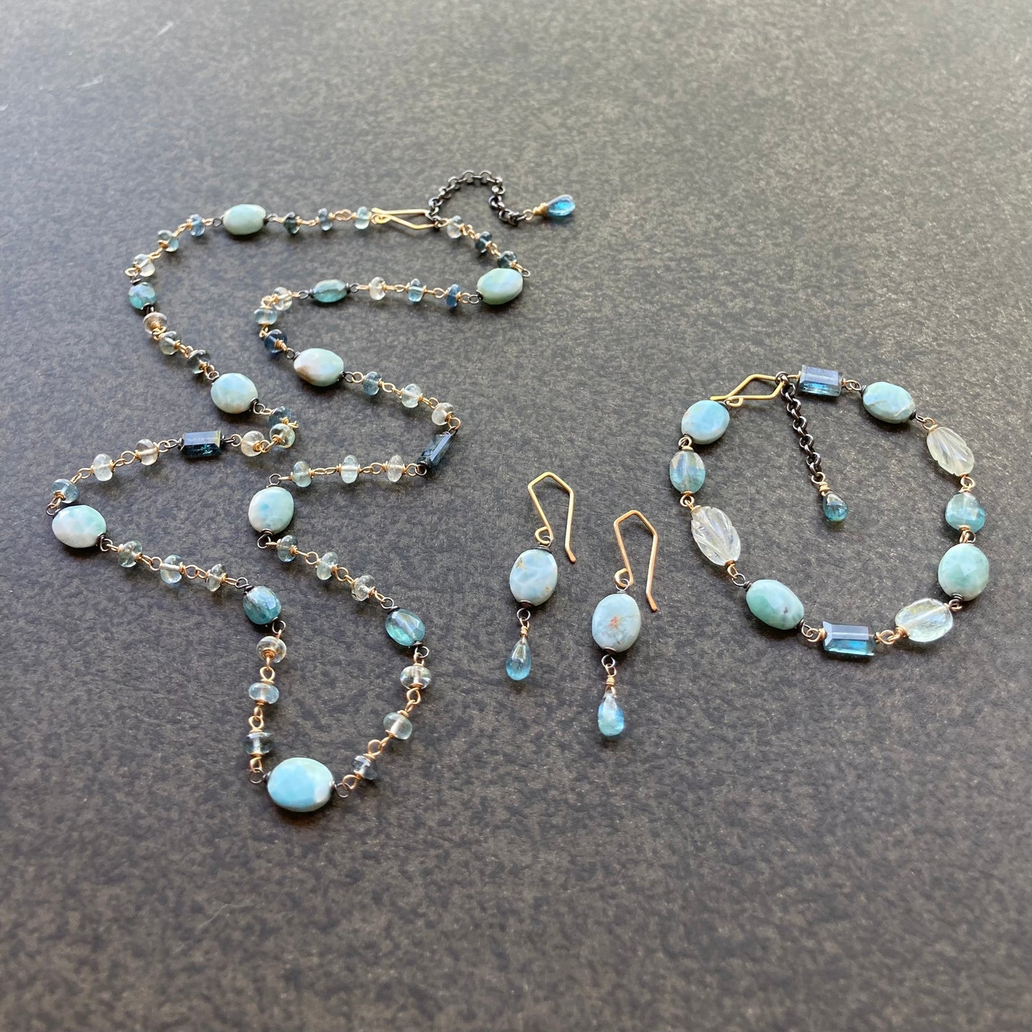 Larimar, Aquamarine, Kyanite & Mixed Metal Necklace