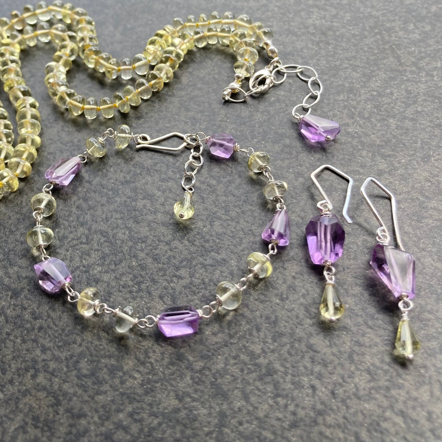Amethyst, Lemon Quartz & Sterling Silver Earrings