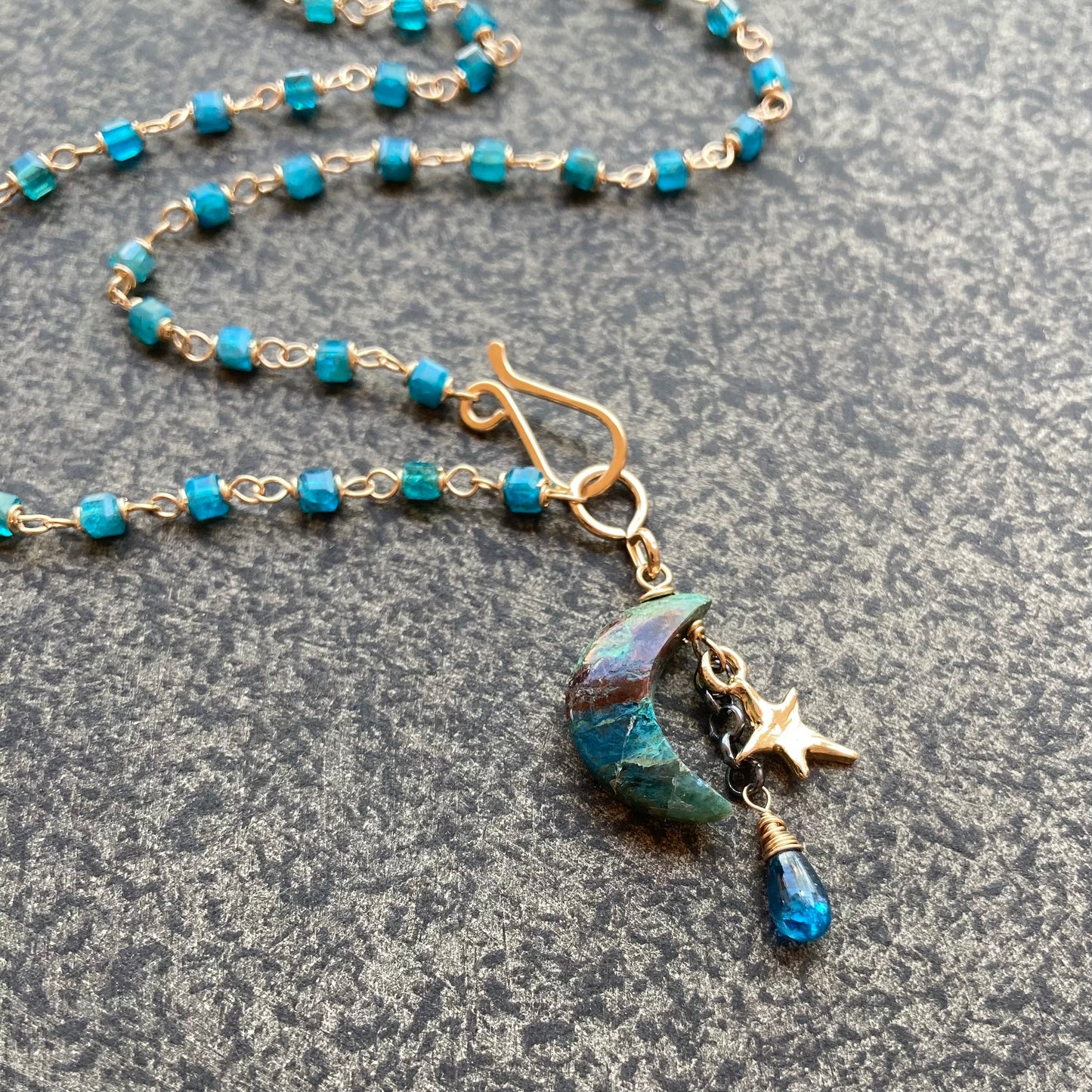 Neon Blue Apatite, Gold & Chrysocolla Starry Night Charm Choker