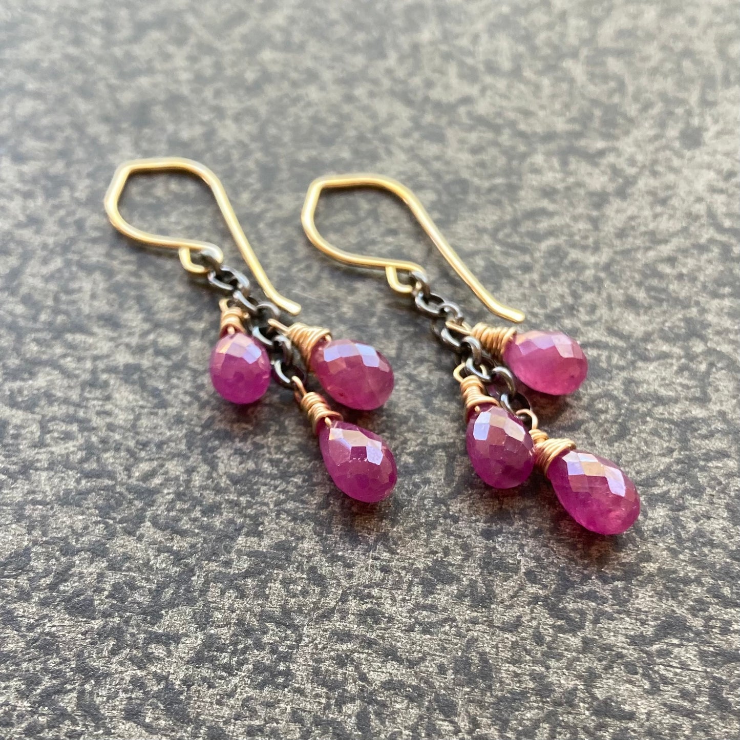 Natural Ruby & Mixed Metal Cascade Earrings