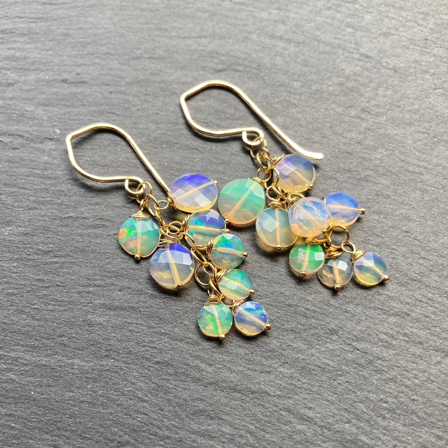 Ethiopian Opal & Gold Bubble Cascade Earrings