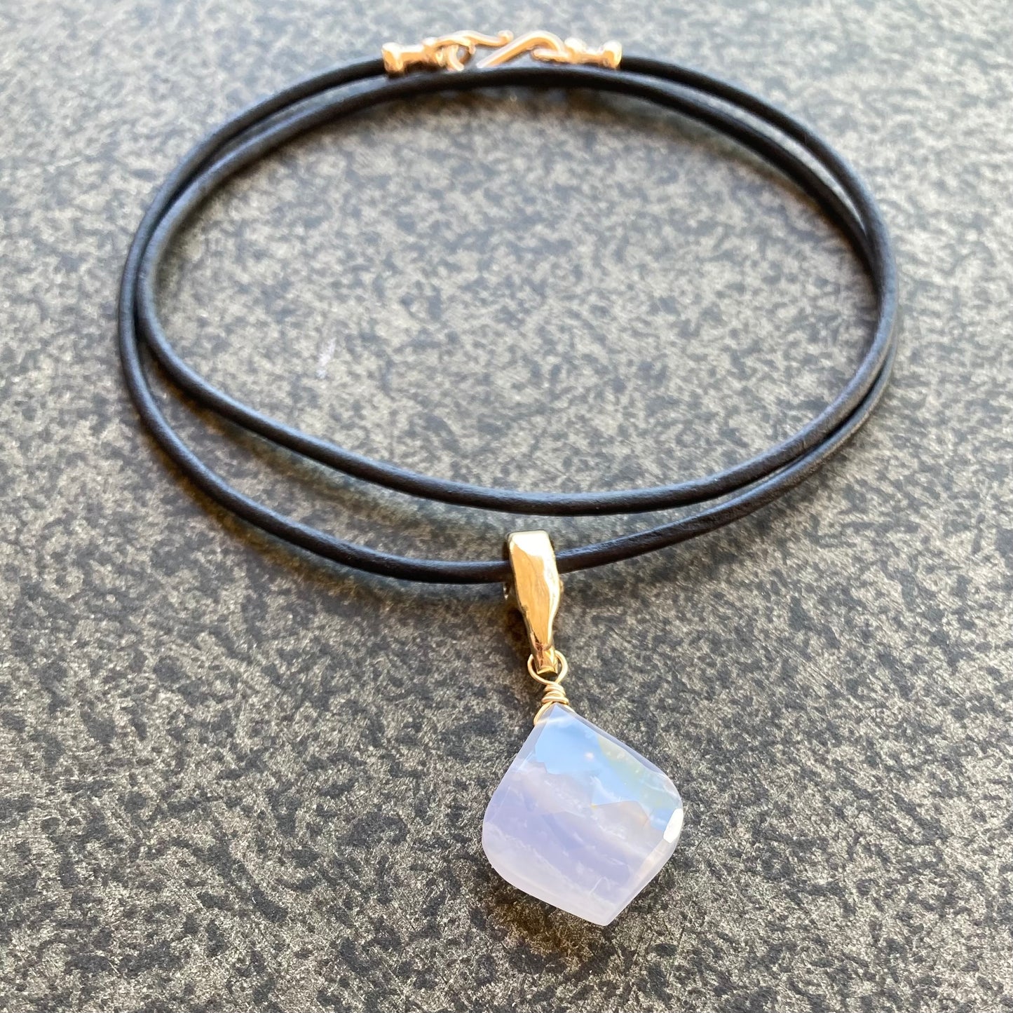Blue Lace Agate & Bronze Leather Choker