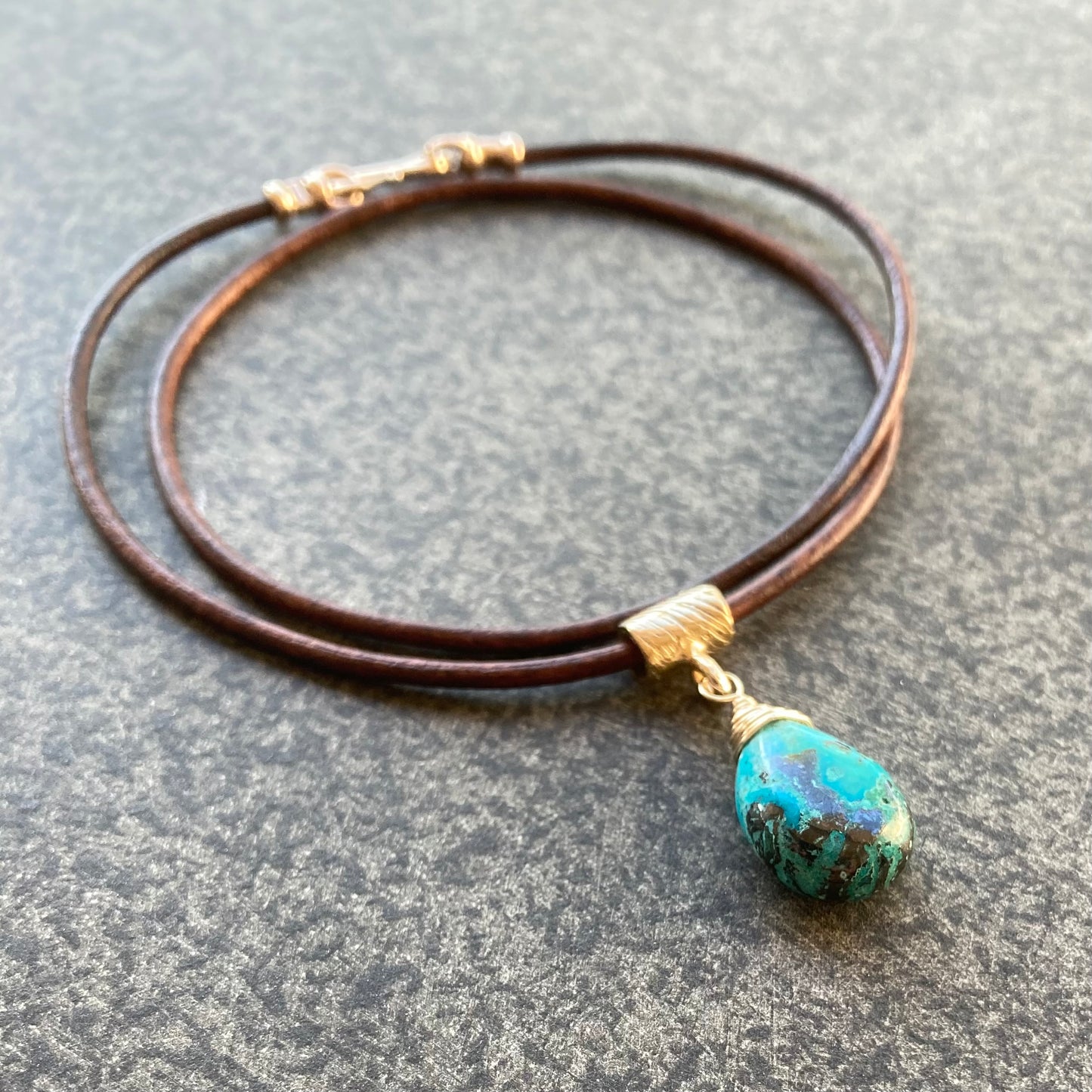 Chrysocolla & Bronze Leather Choker