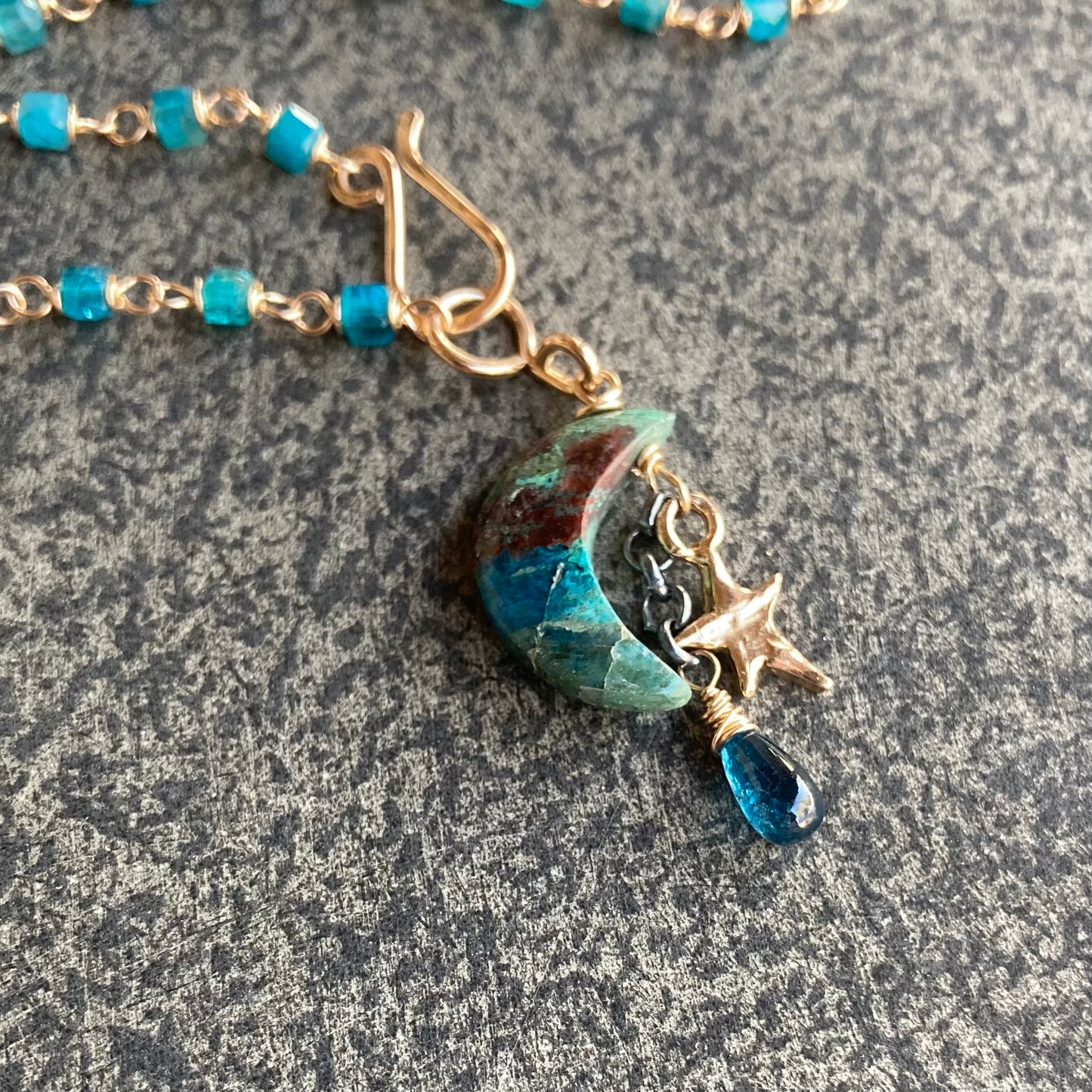 Neon Blue Apatite, Gold & Chrysocolla Starry Night Charm Choker