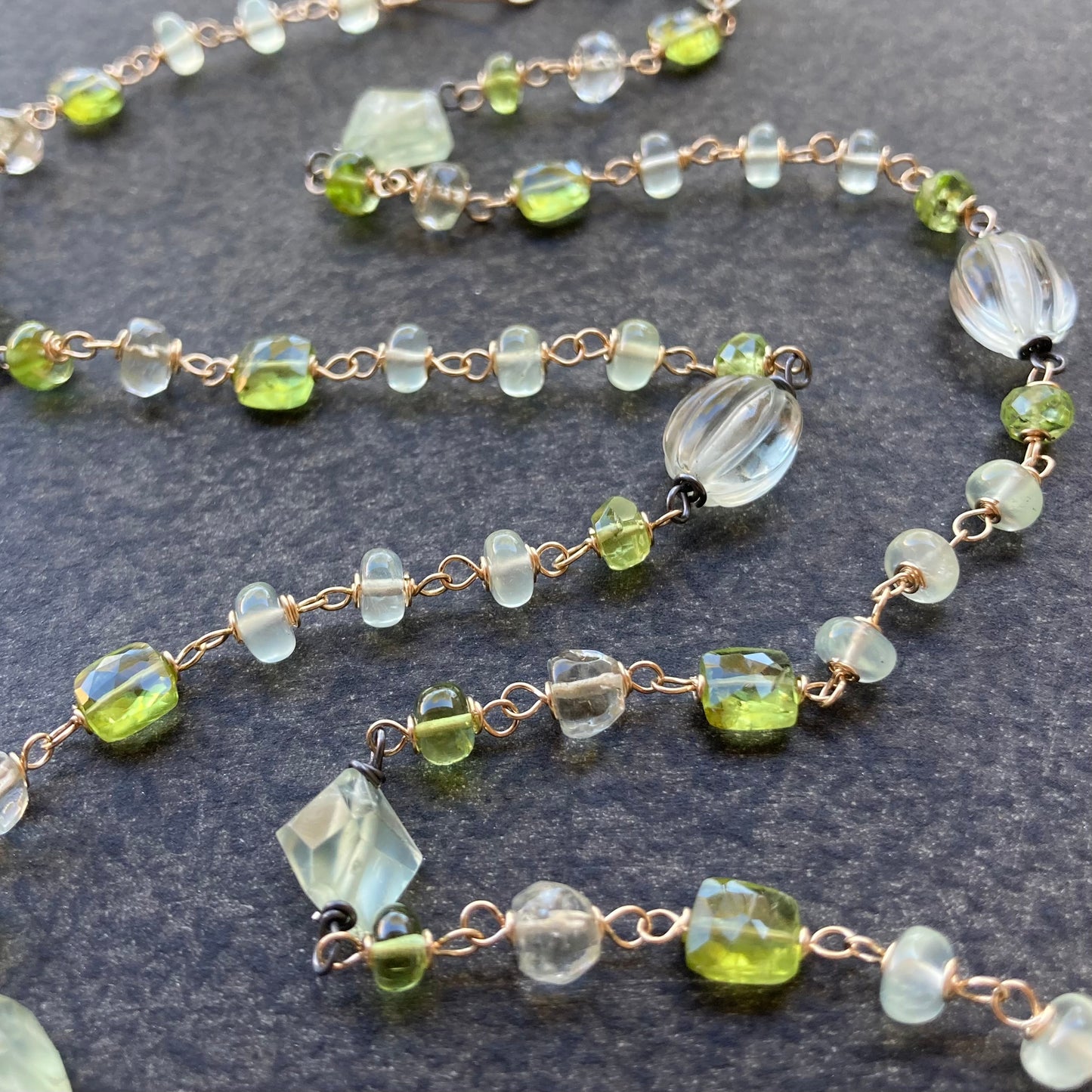 Peridot, Prasiolite, Prehnite & Mixed Metal Necklace