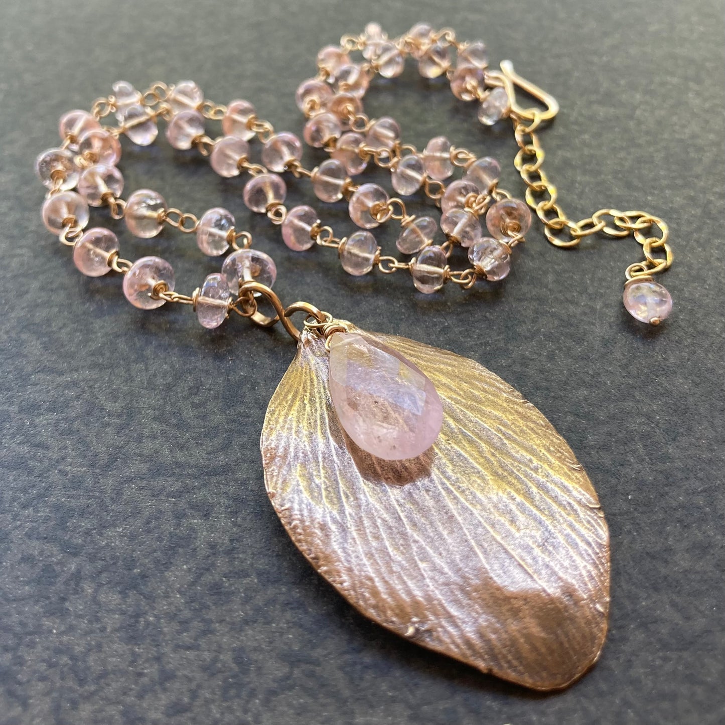 Morganite, Gold & Bronze Petal Necklace