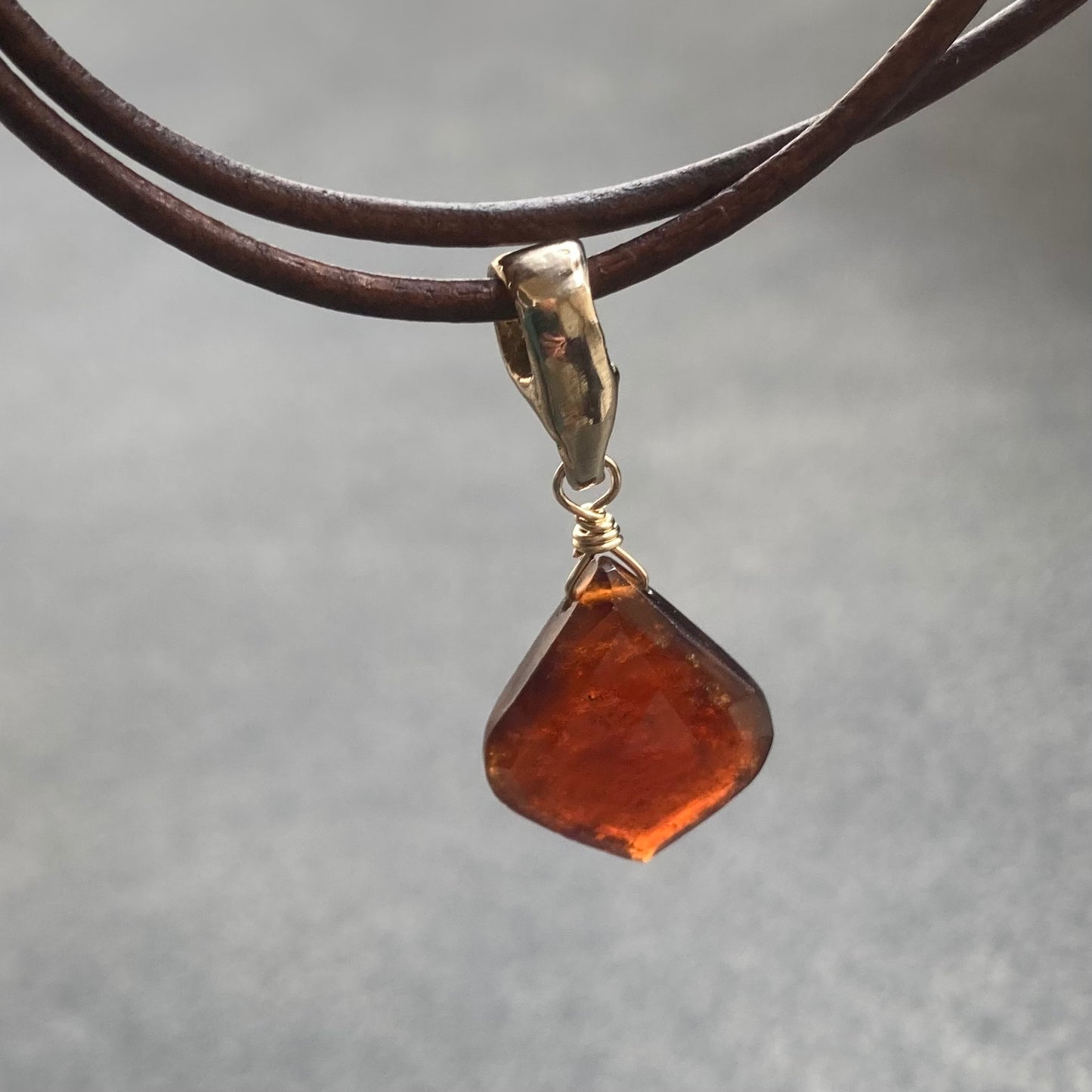 Hessonite Garnet & Bronze Leather Choker