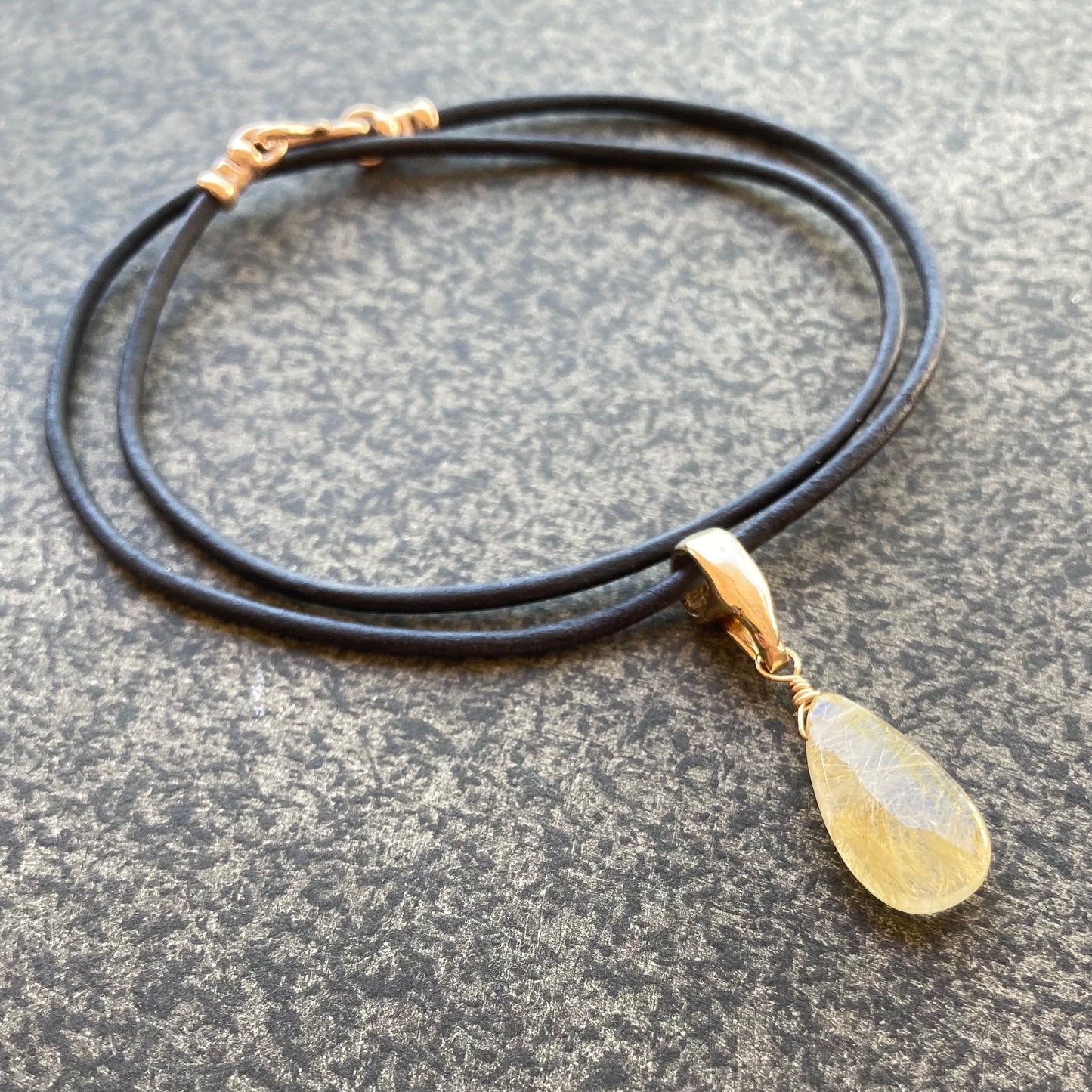 Golden Rutilated Quartz & Bronze Leather Choker