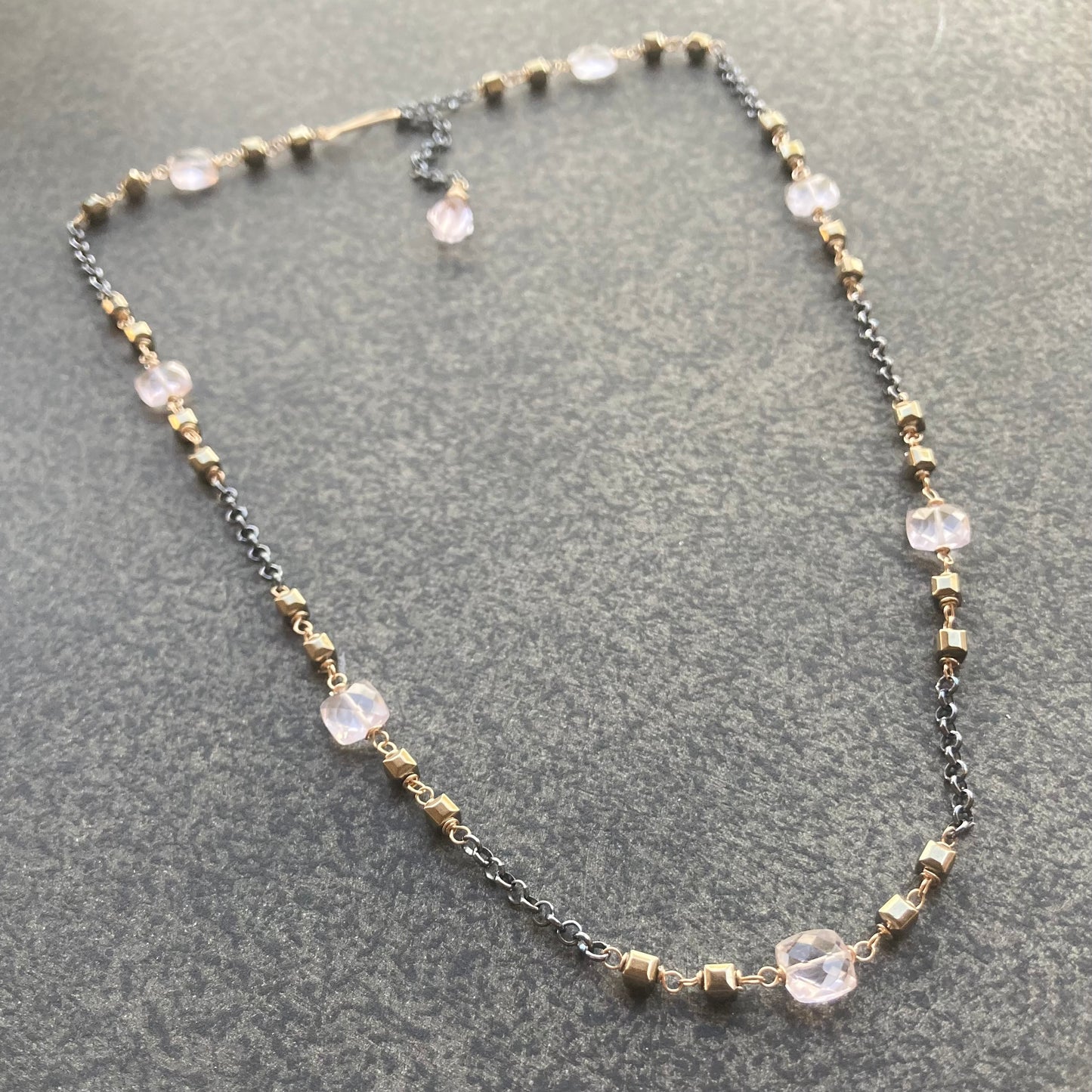 Rose Quartz, Pyrite & Mixed Metal Convertible Necklace