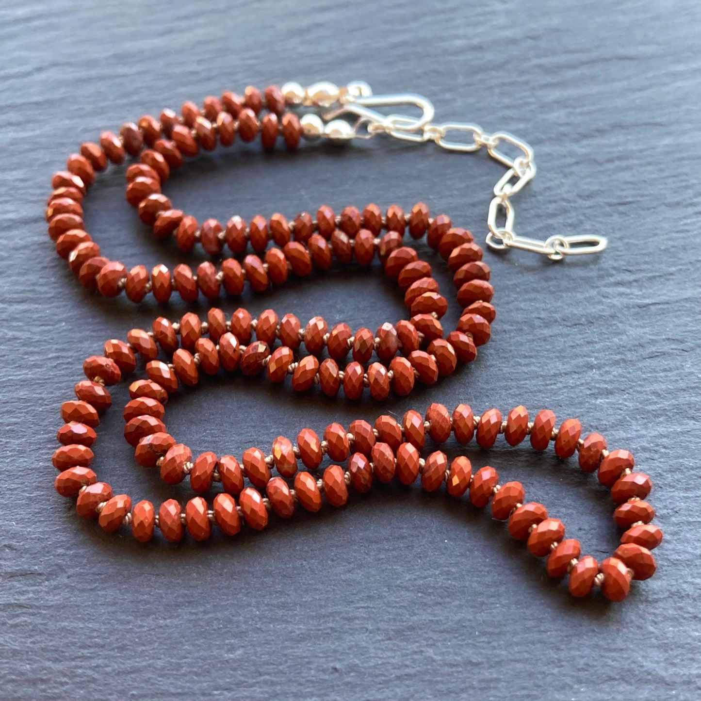 Red Jasper Hand Knotted Silk Necklace