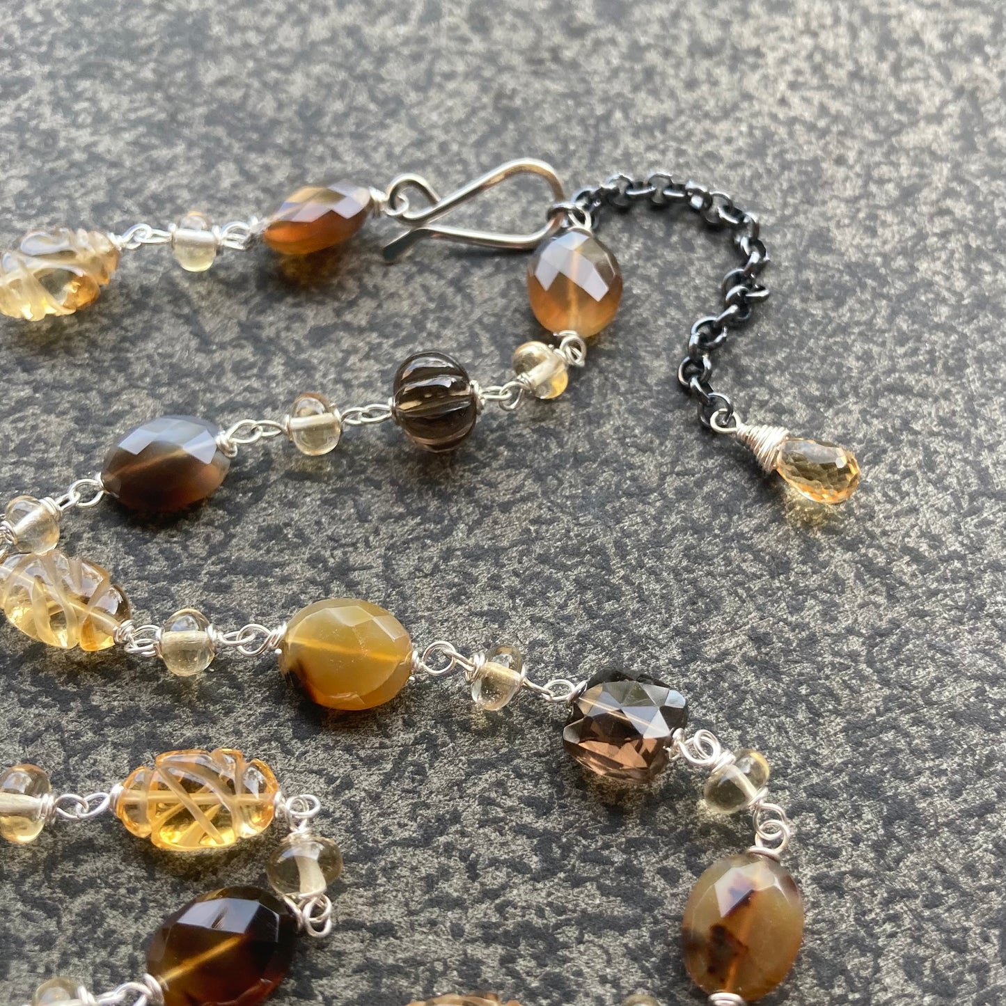 Montana Agate, Citrine, Smoky Quartz & Sterling Silver Necklace