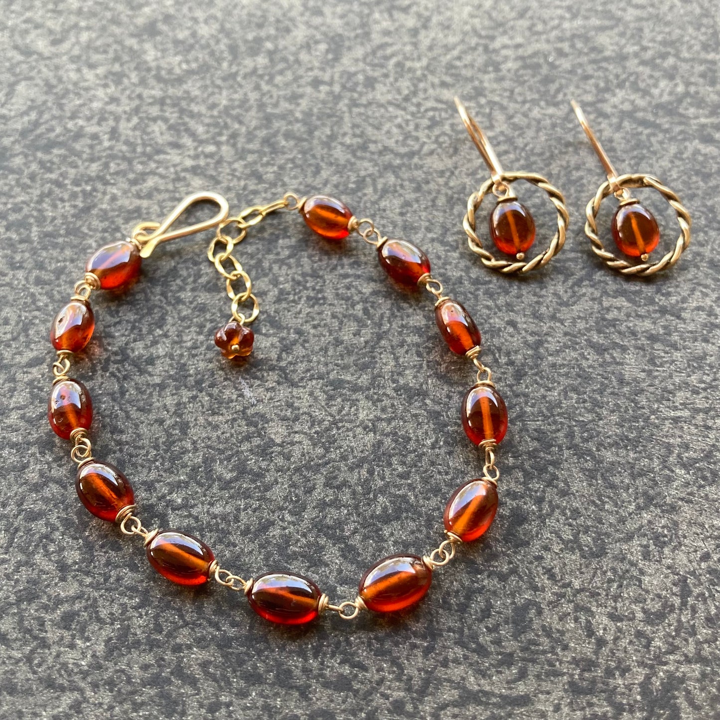 Hessonite, Gold & Bronze Hoops