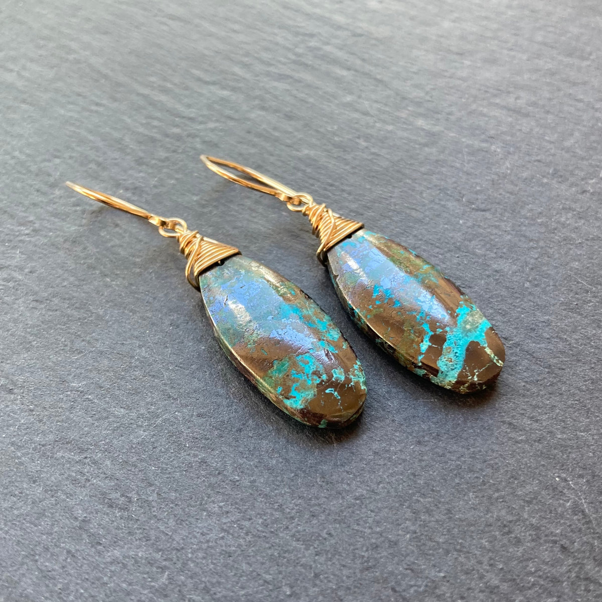 Chrysocolla & Gold Earrings