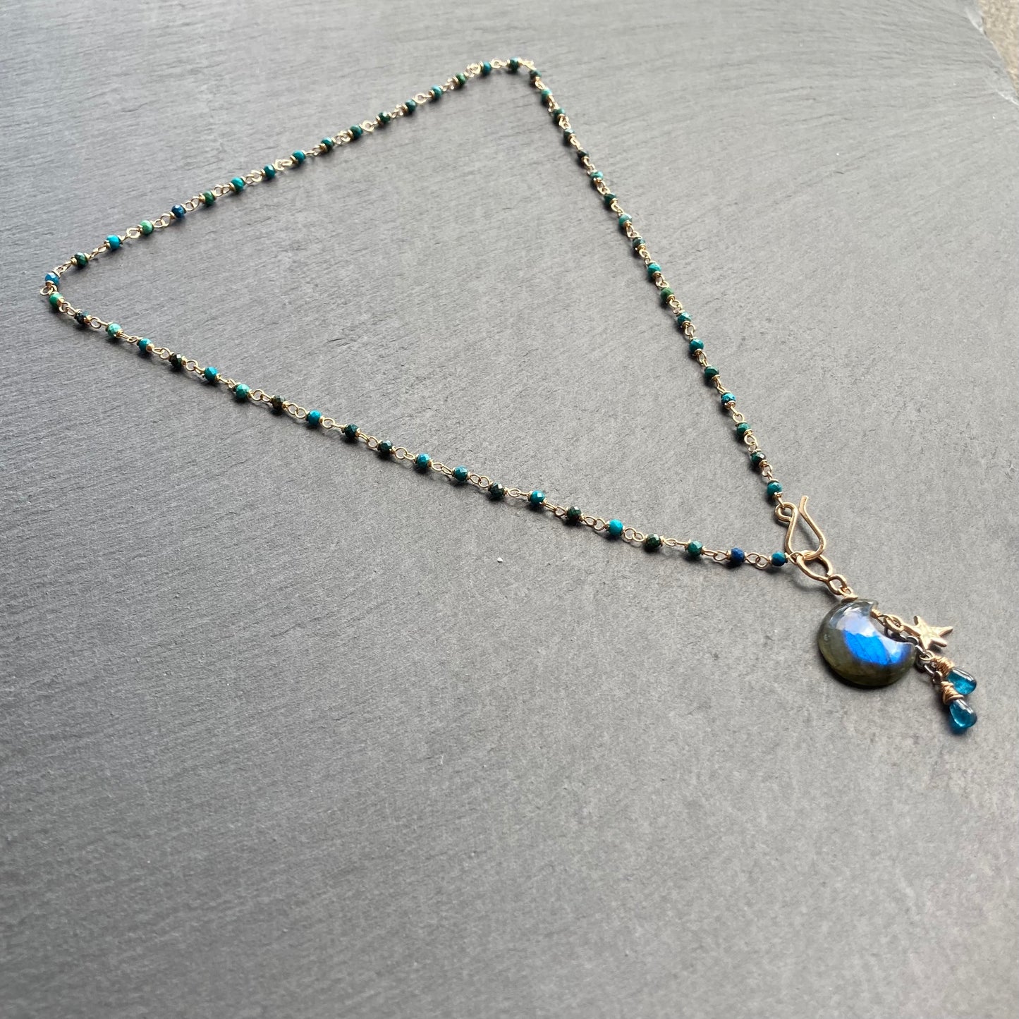 Chrysocolla, Gold & Labradorite Moonglow Charm Necklace