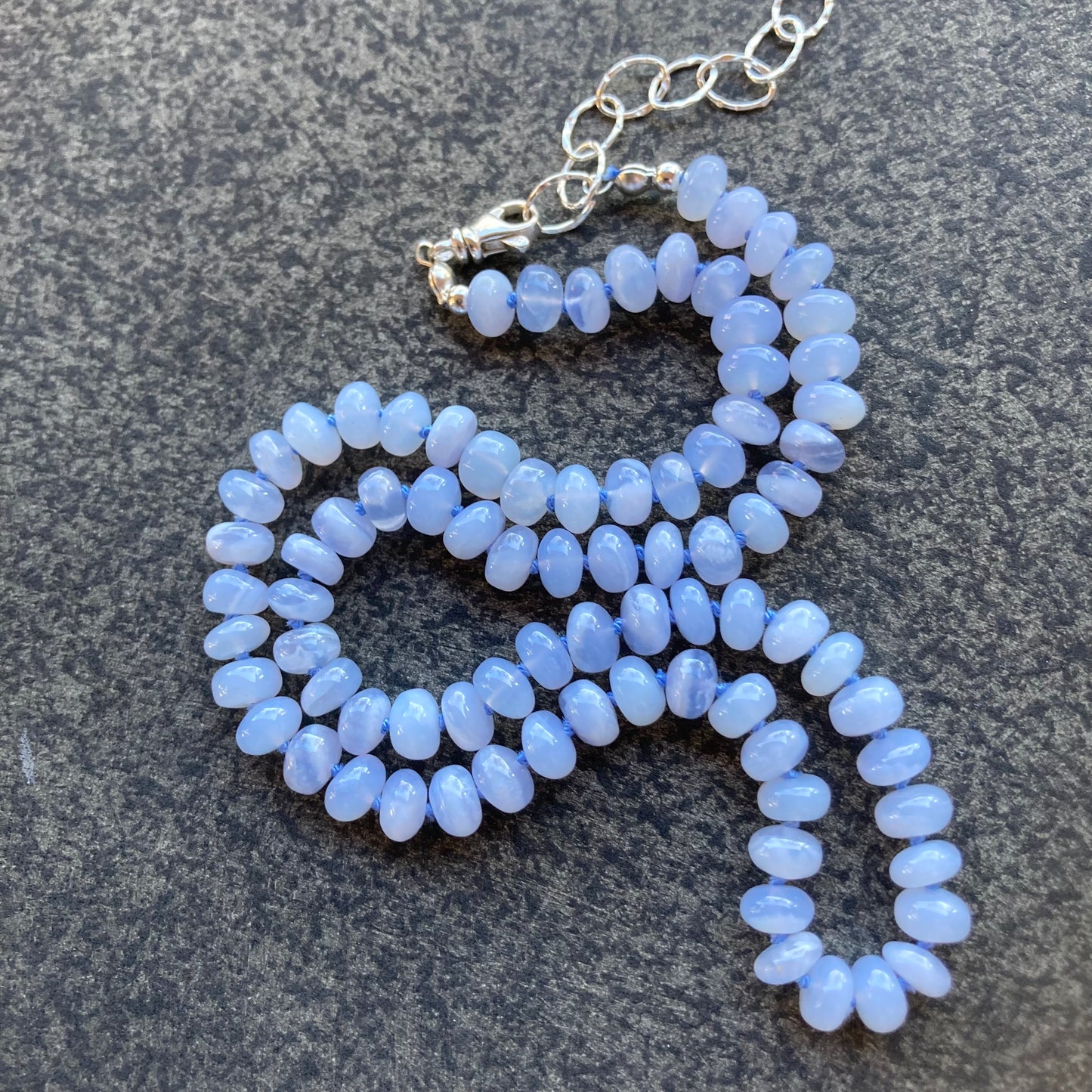 Blue Lace Agate Hand Knotted Silk Necklace