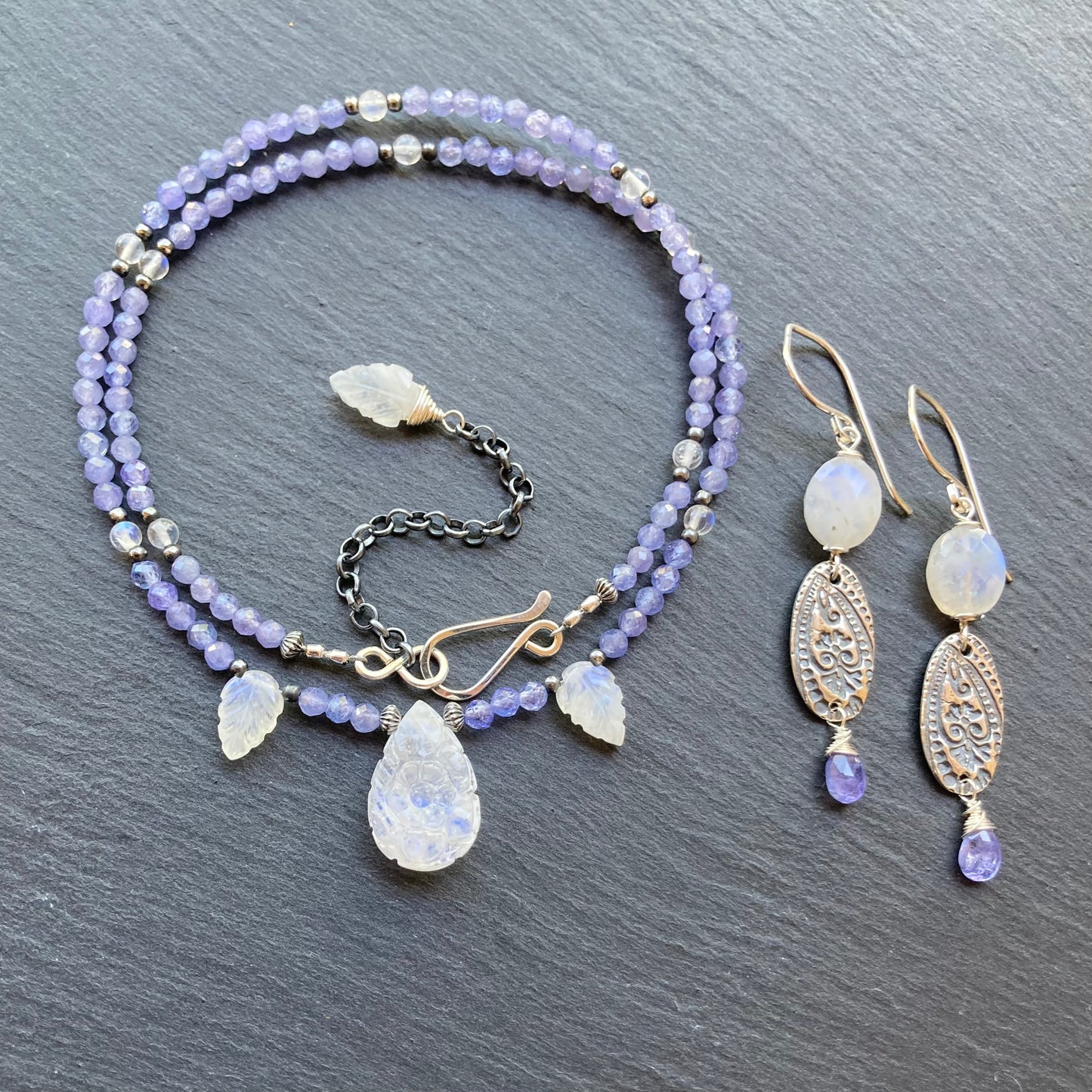 Rainbow Moonstone, Tanzanite & Sterling Silver Choker