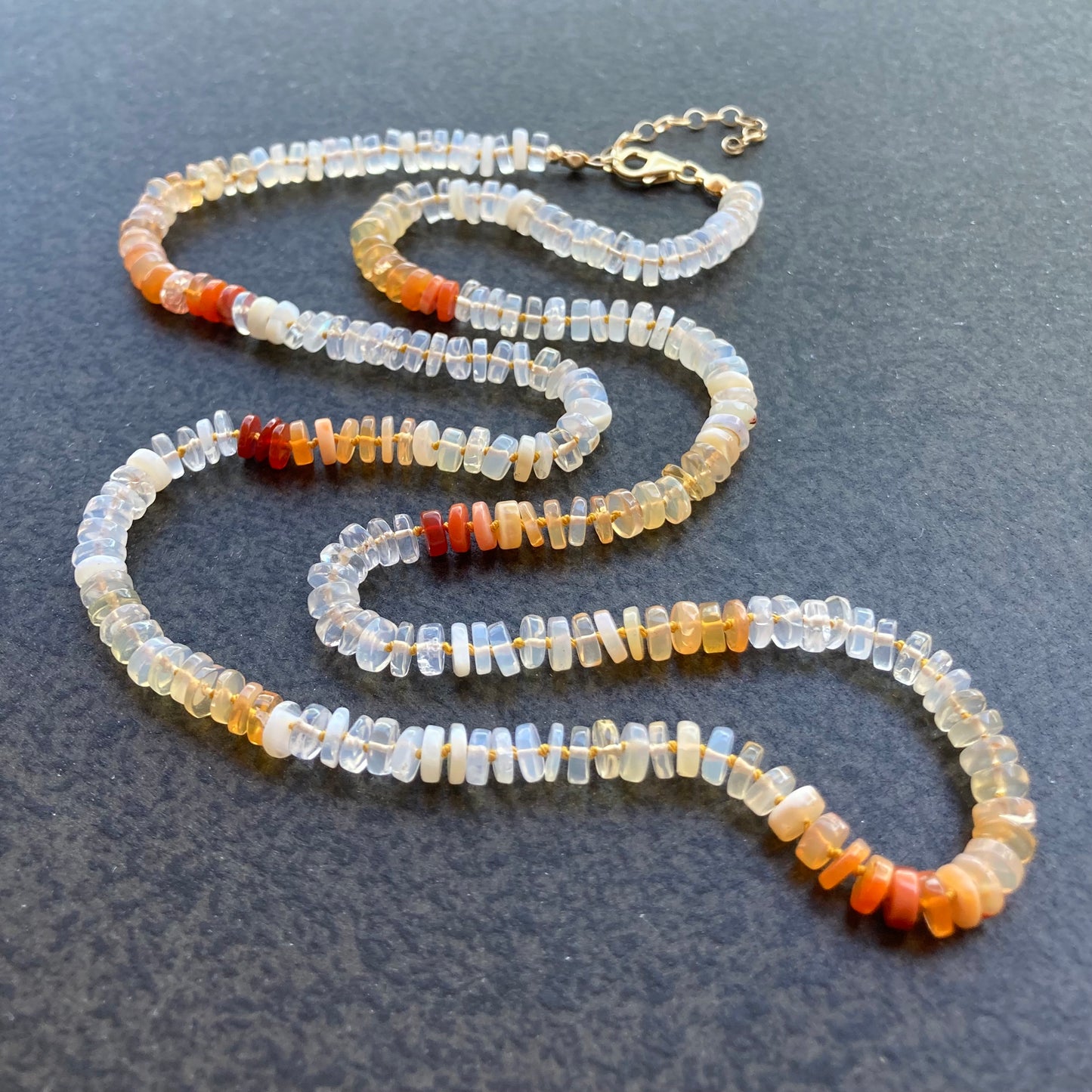 Fire Opal Hand Knotted Silk Necklace
