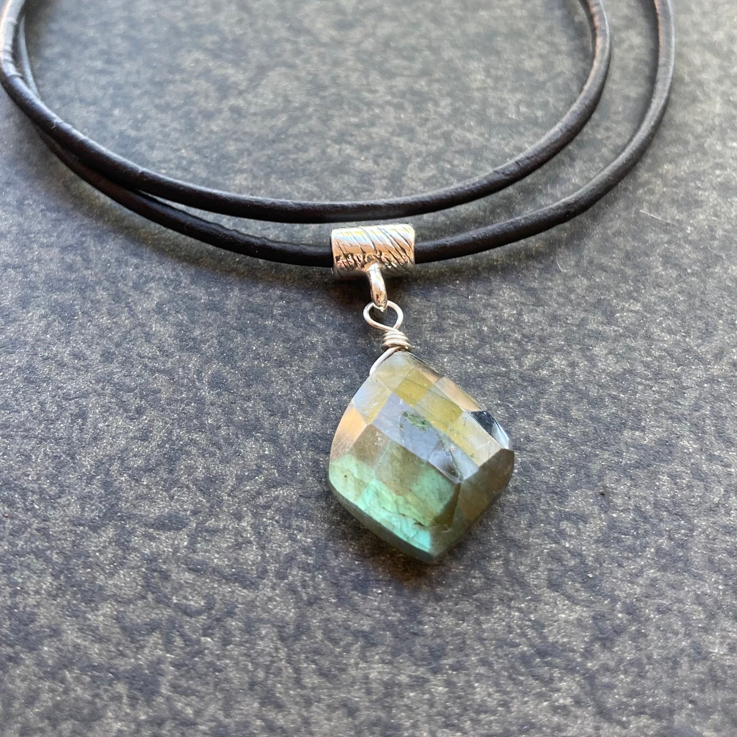 Labradorite & Sterling Silver Leather Choker