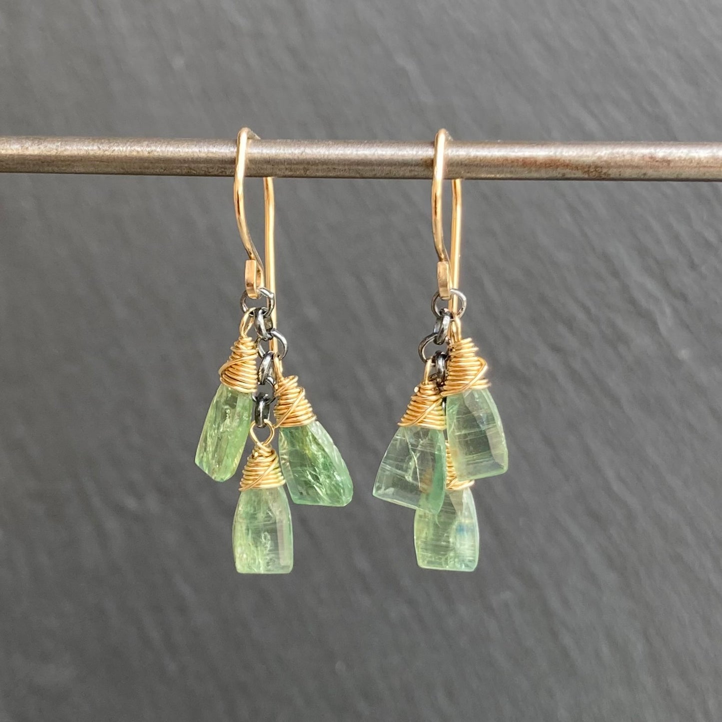 Green Kyanite & Mixed Metal Cascade Earrings