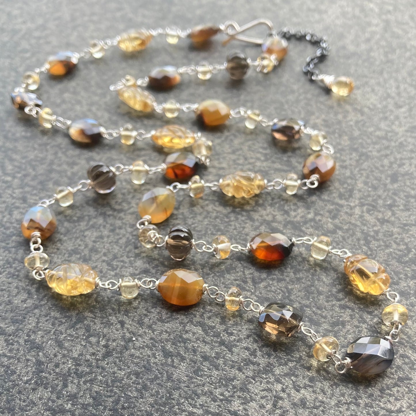 Montana Agate, Citrine, Smoky Quartz & Sterling Silver Necklace