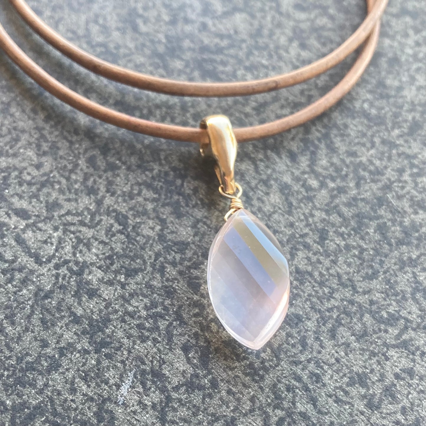 Rose Quartz & Bronze Leather Choker