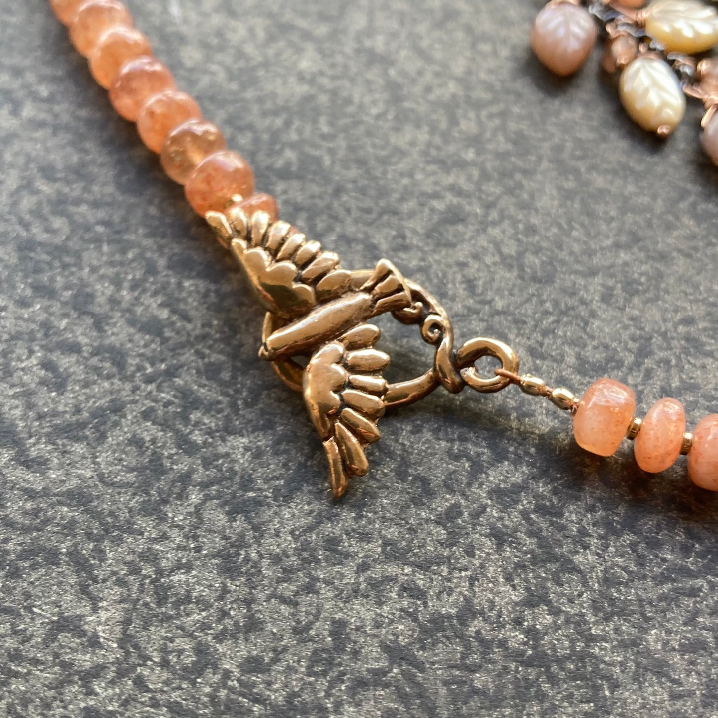 Sunstone & Bronze Bird in Flight Toggle Choker