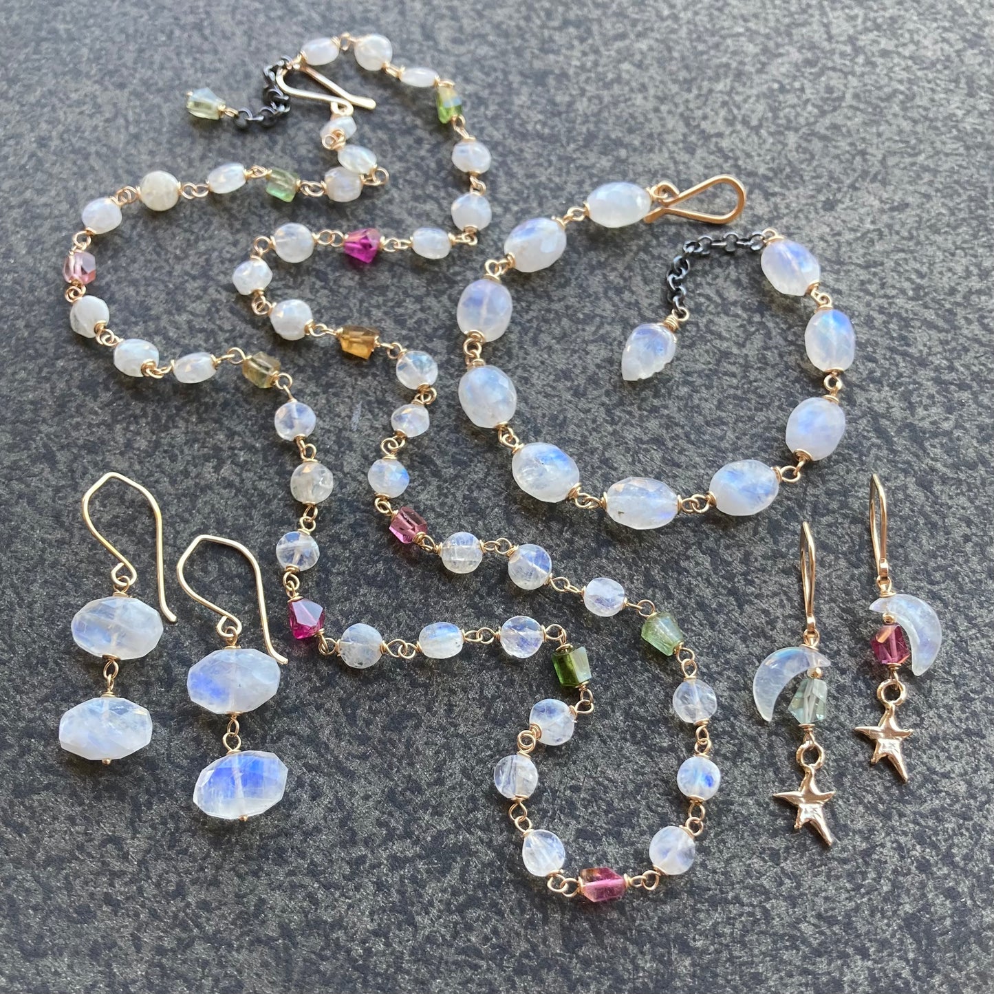 Rainbow Moonstone & Gold Earrings