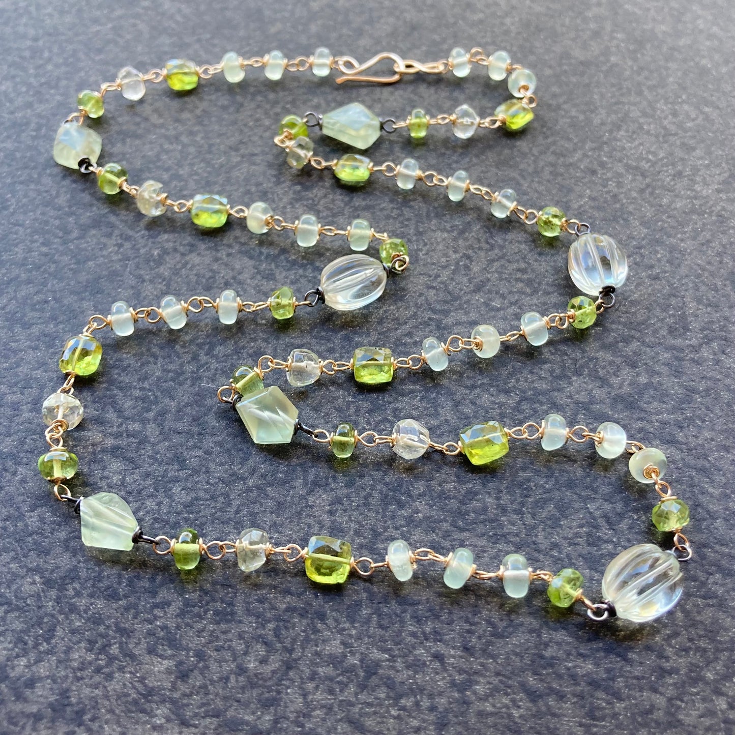 Peridot, Prasiolite, Prehnite & Mixed Metal Necklace