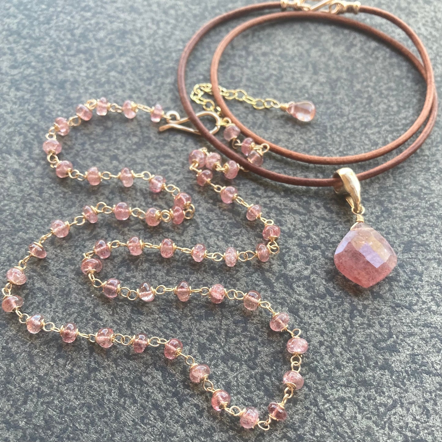 Strawberry Quartz & Gold Necklace