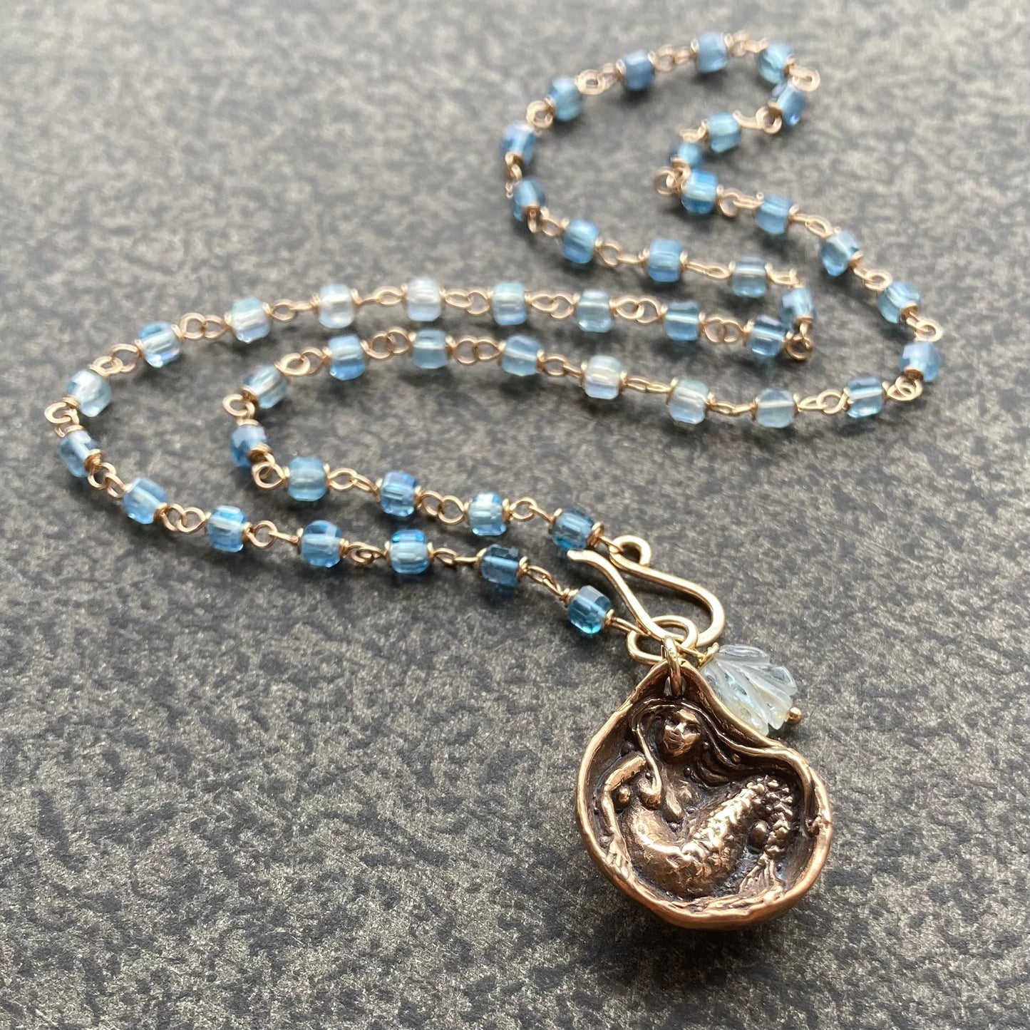 Santa Maria Aquamarine, Gold & Bronze Siren of the Sea Pendant Necklace