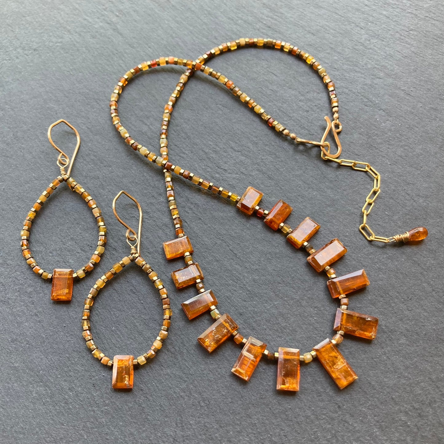 Orange Kyanite, Australian Fire Opal & Gold Hoops