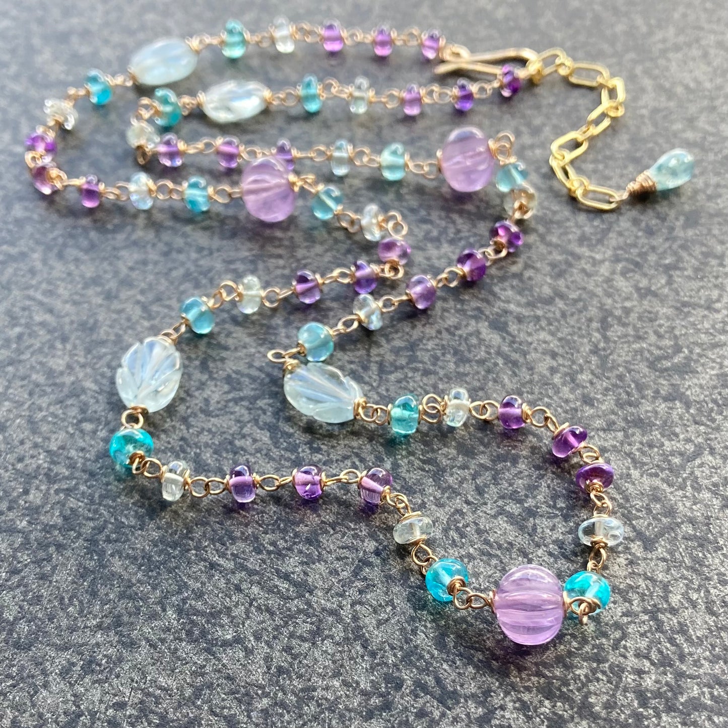 Amethyst, Aquamarine, Sky Blue Apatite & Gold Necklace
