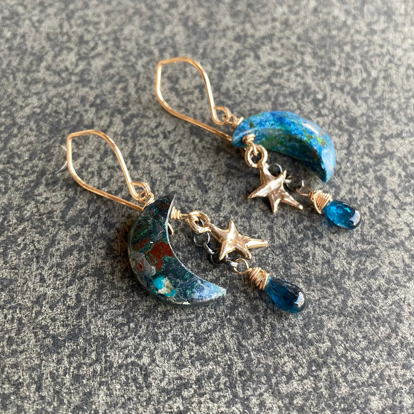 Chrysocolla, Neon Blue Kyanite & Mixed Metal Starry Night Cascade Earrings